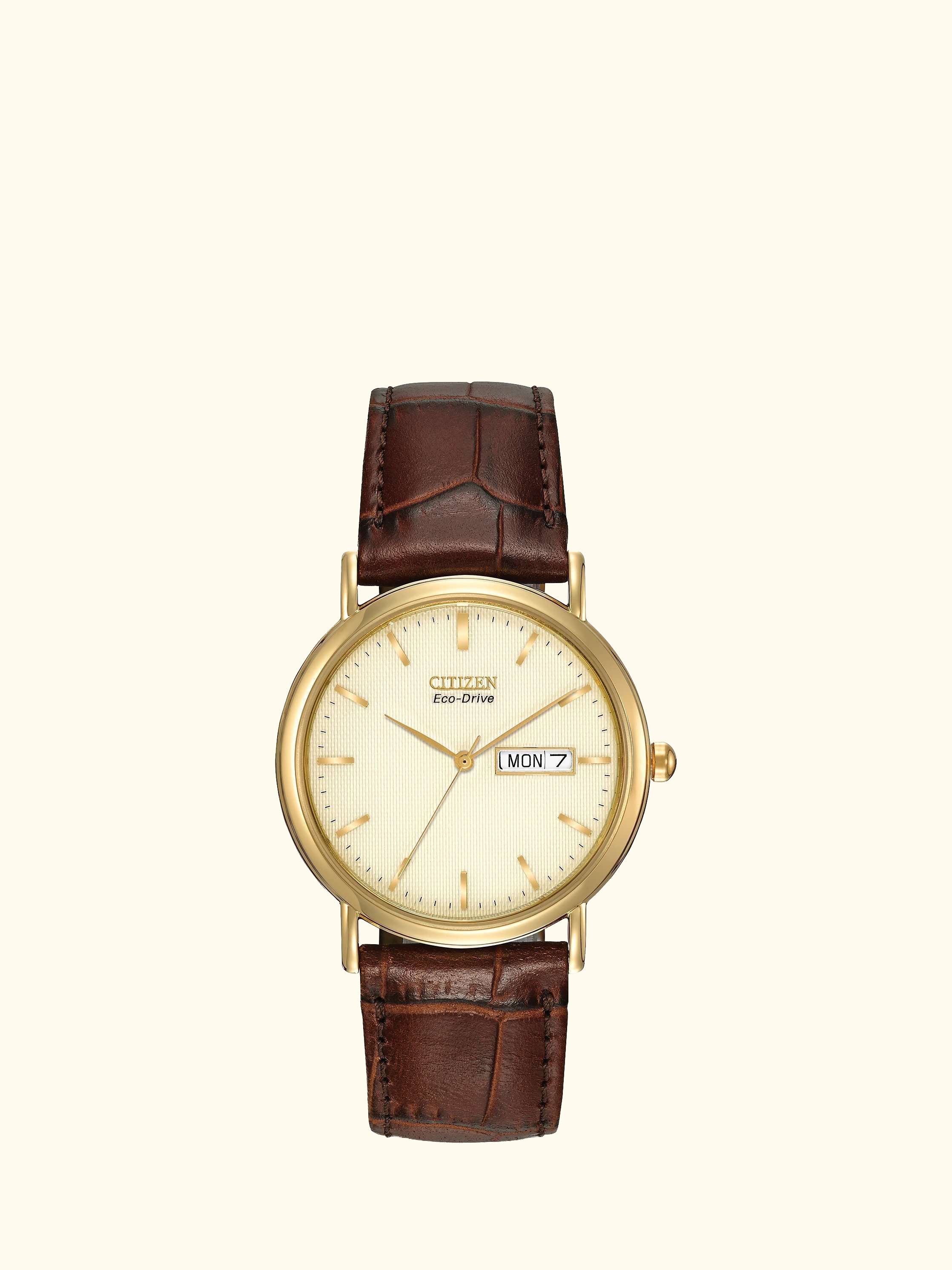 BM8242-08P Men's Eco-Drive Leather Strap Watch, Brown/Gold