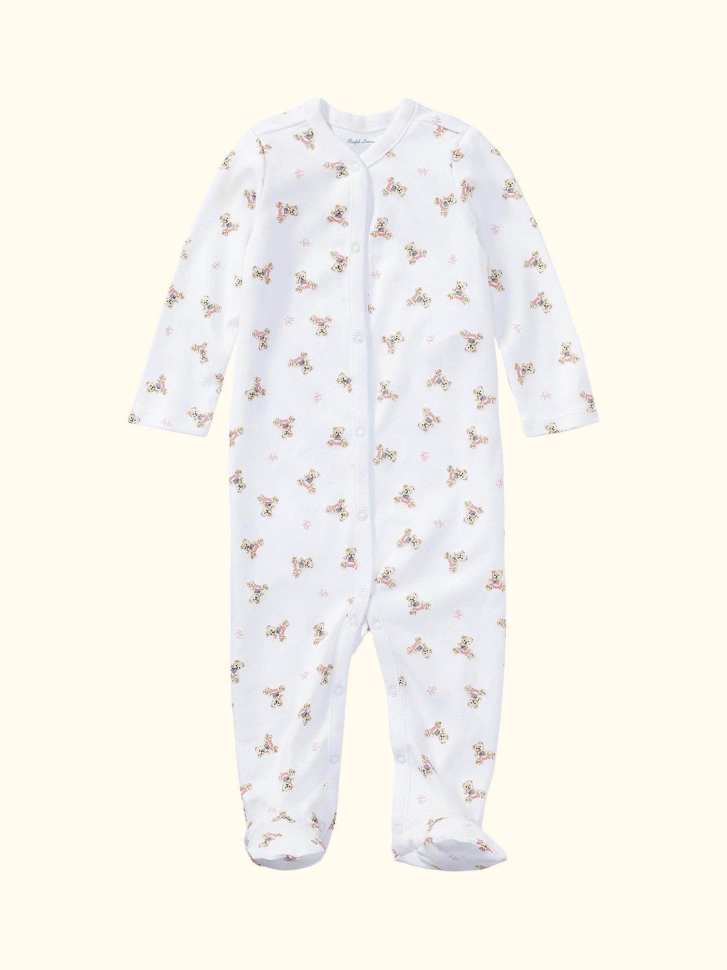 Baby Polo Bear Print Sleepsuit, White/Red