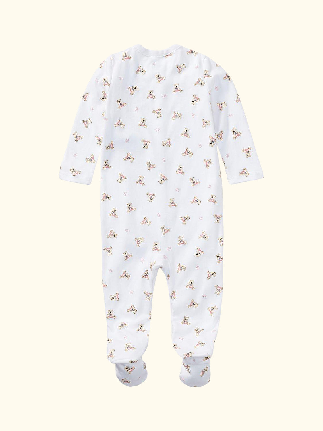 Baby Polo Bear Print Sleepsuit, White/Red