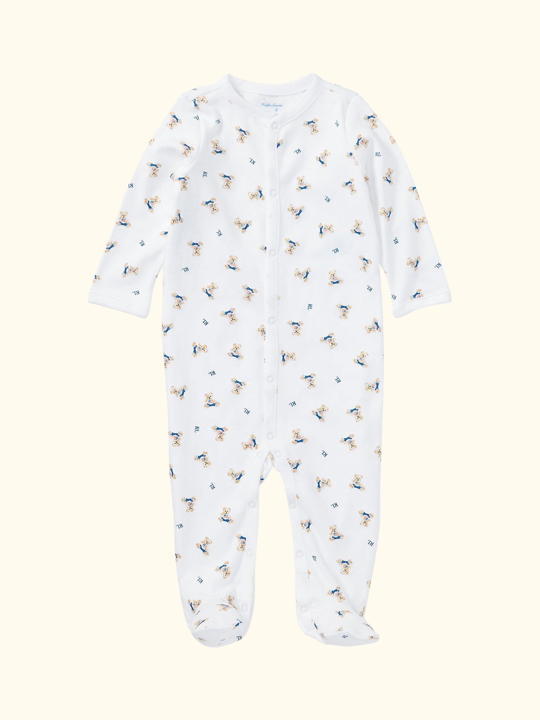 Baby Polo Bear Print Sleepsuit, White/Red