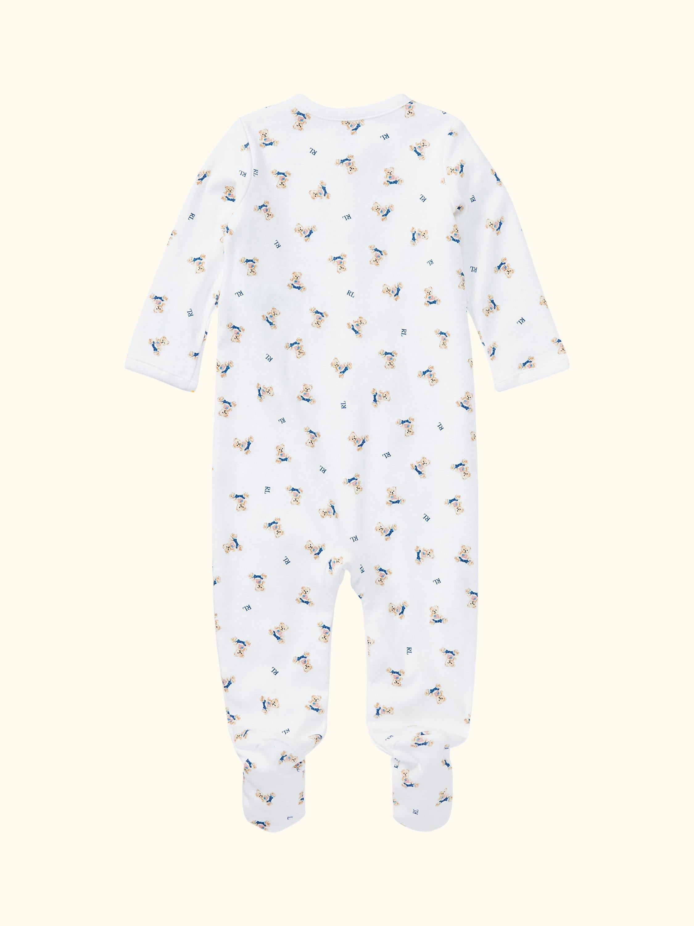 Baby Polo Bear Print Sleepsuit, White/Red