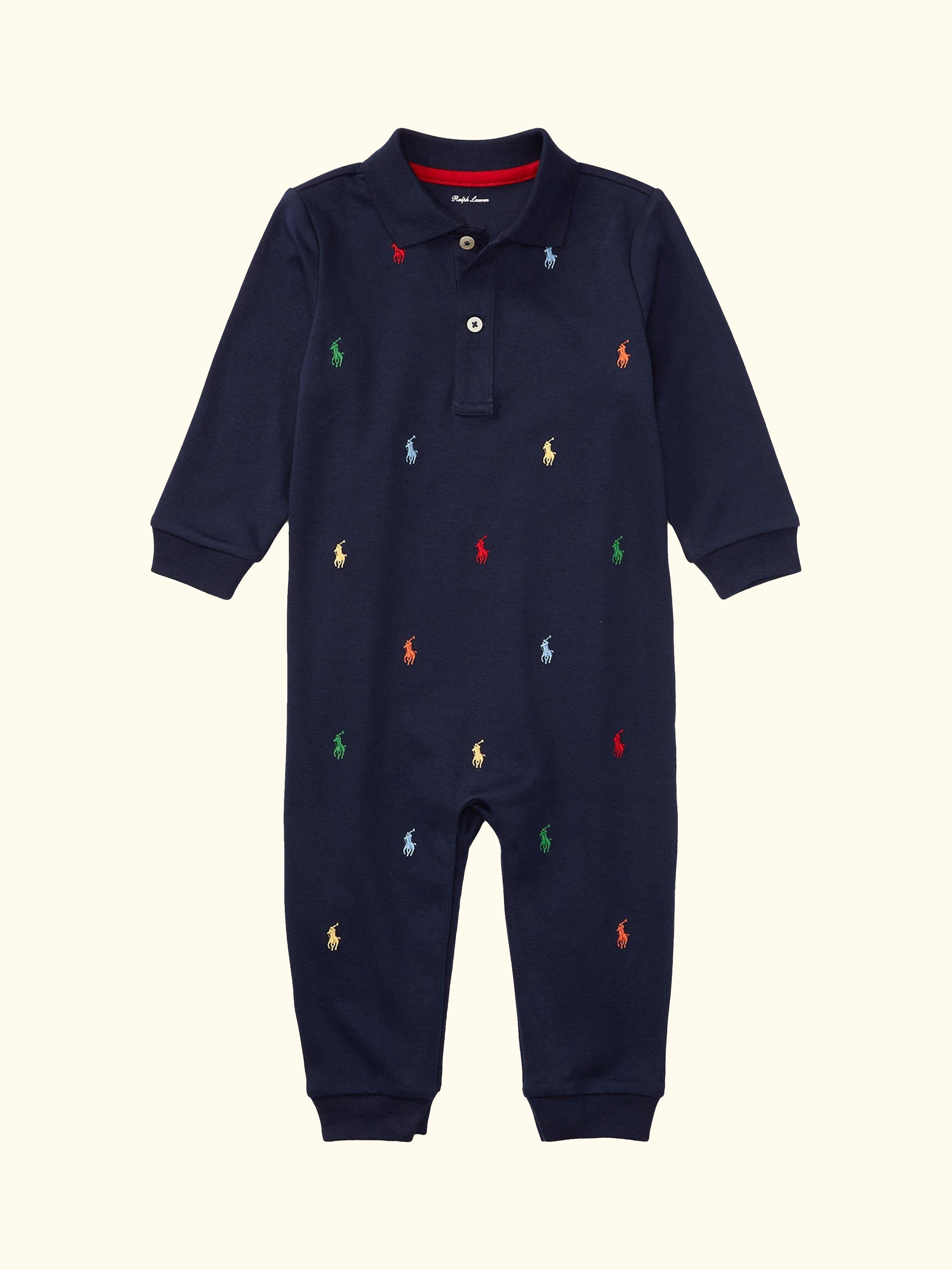 Polo Ralph Lauren Baby Schiffli Logo Sleepsuit, Navy, 18 months