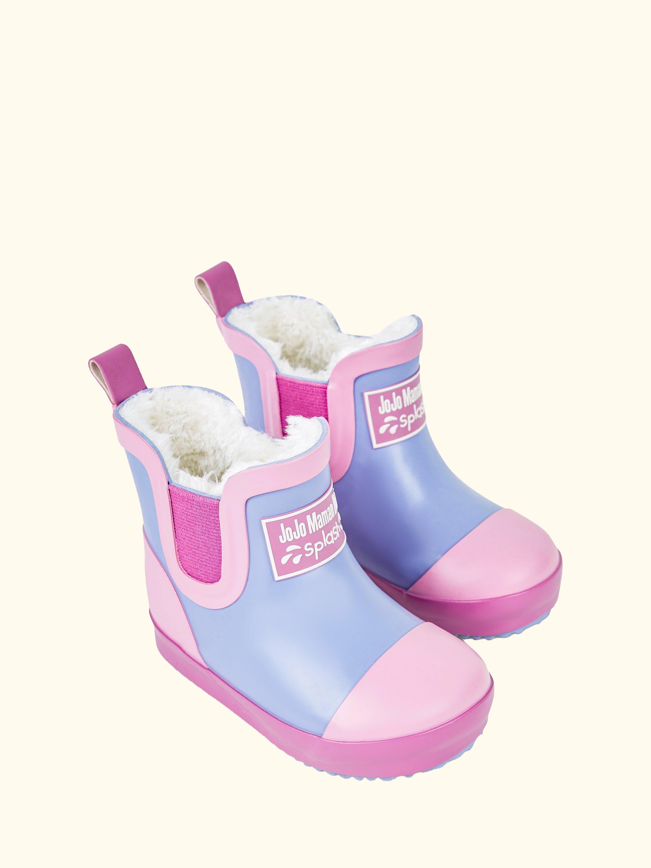 Kids' Lined Colour Block Wellington Boots, Pink, C3
