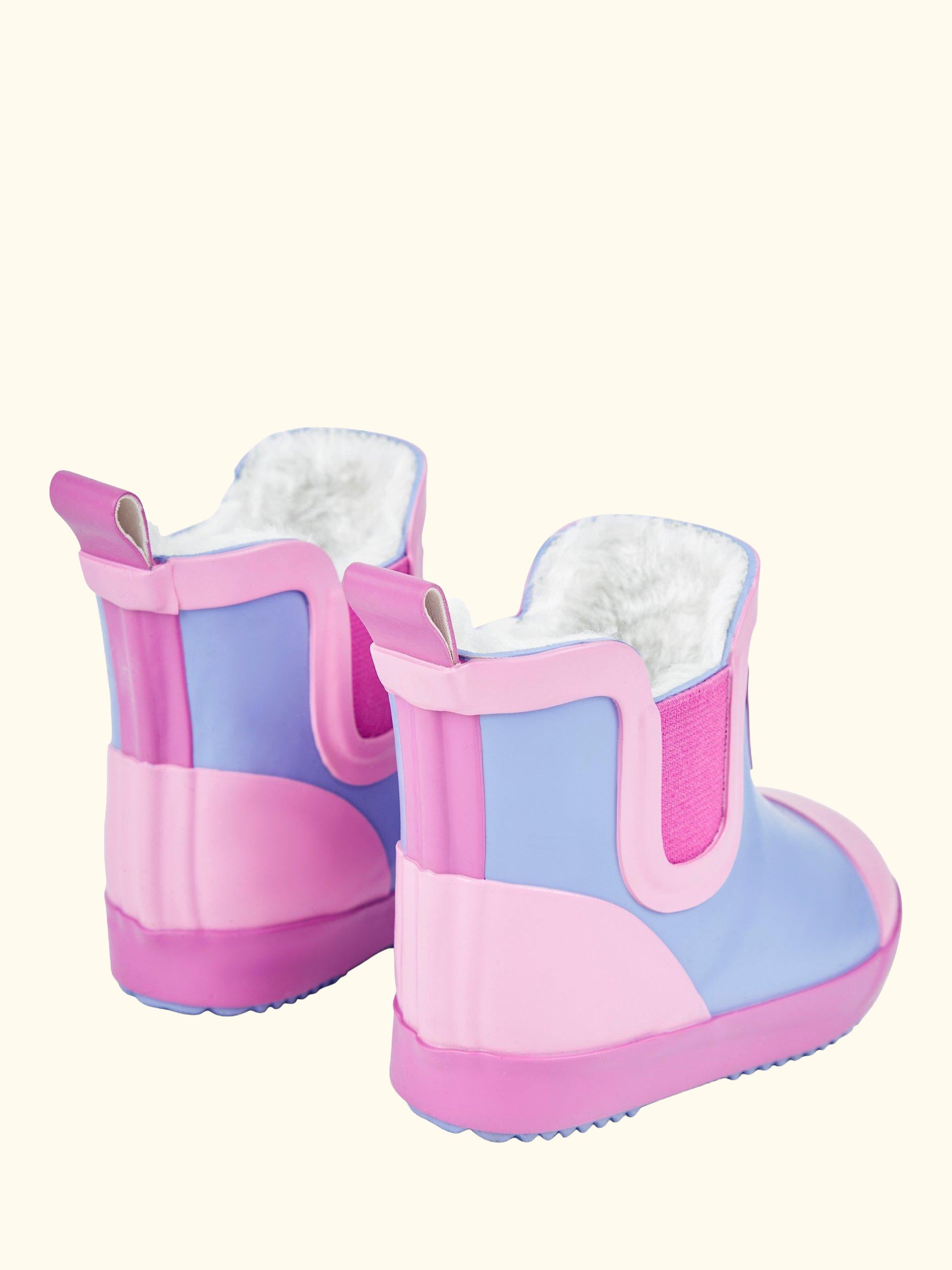 Kids' Lined Colour Block Wellington Boots, Pink, C3