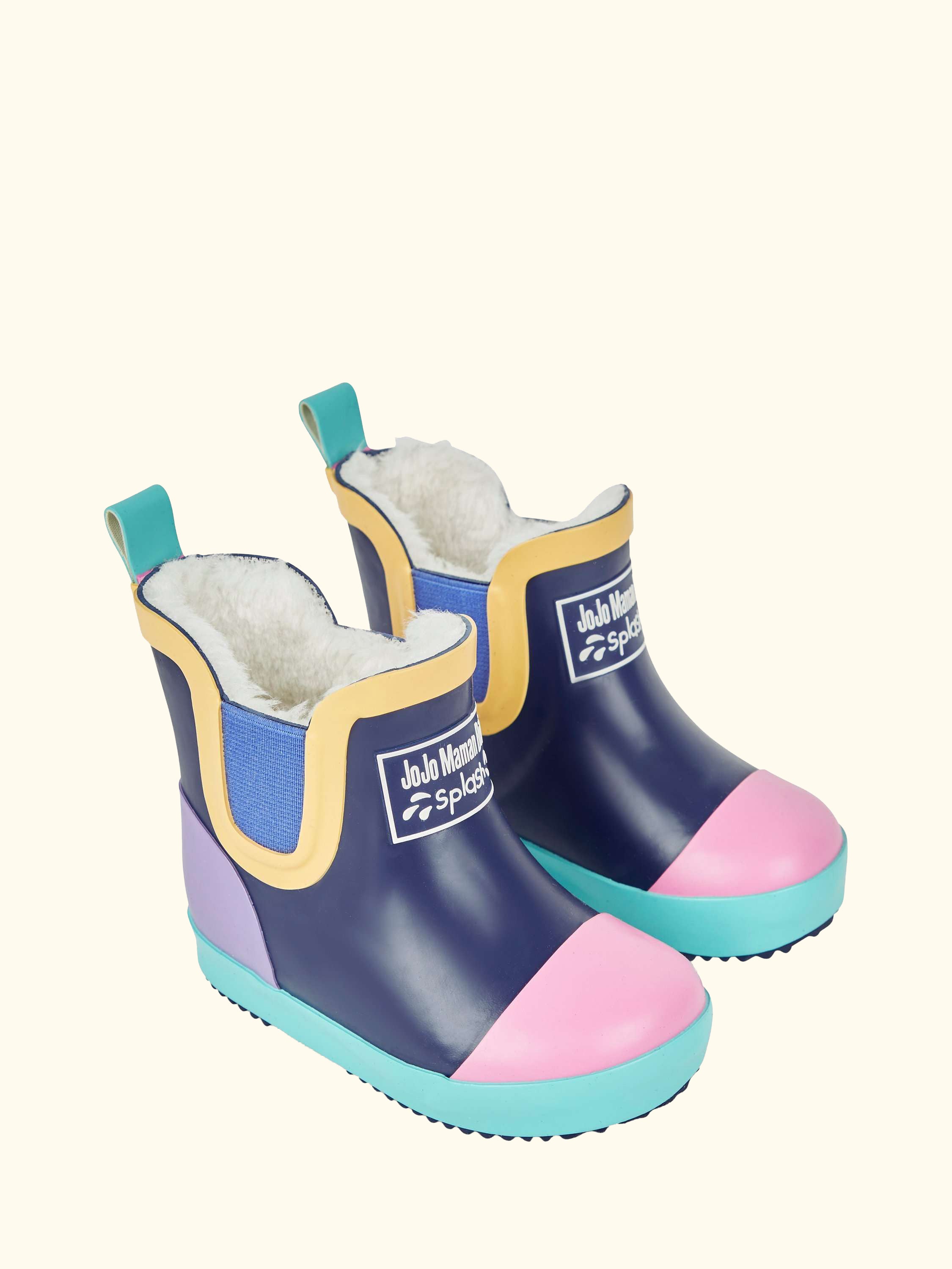 Kids' Lined Colour Block Wellington Boots, Pink, C3