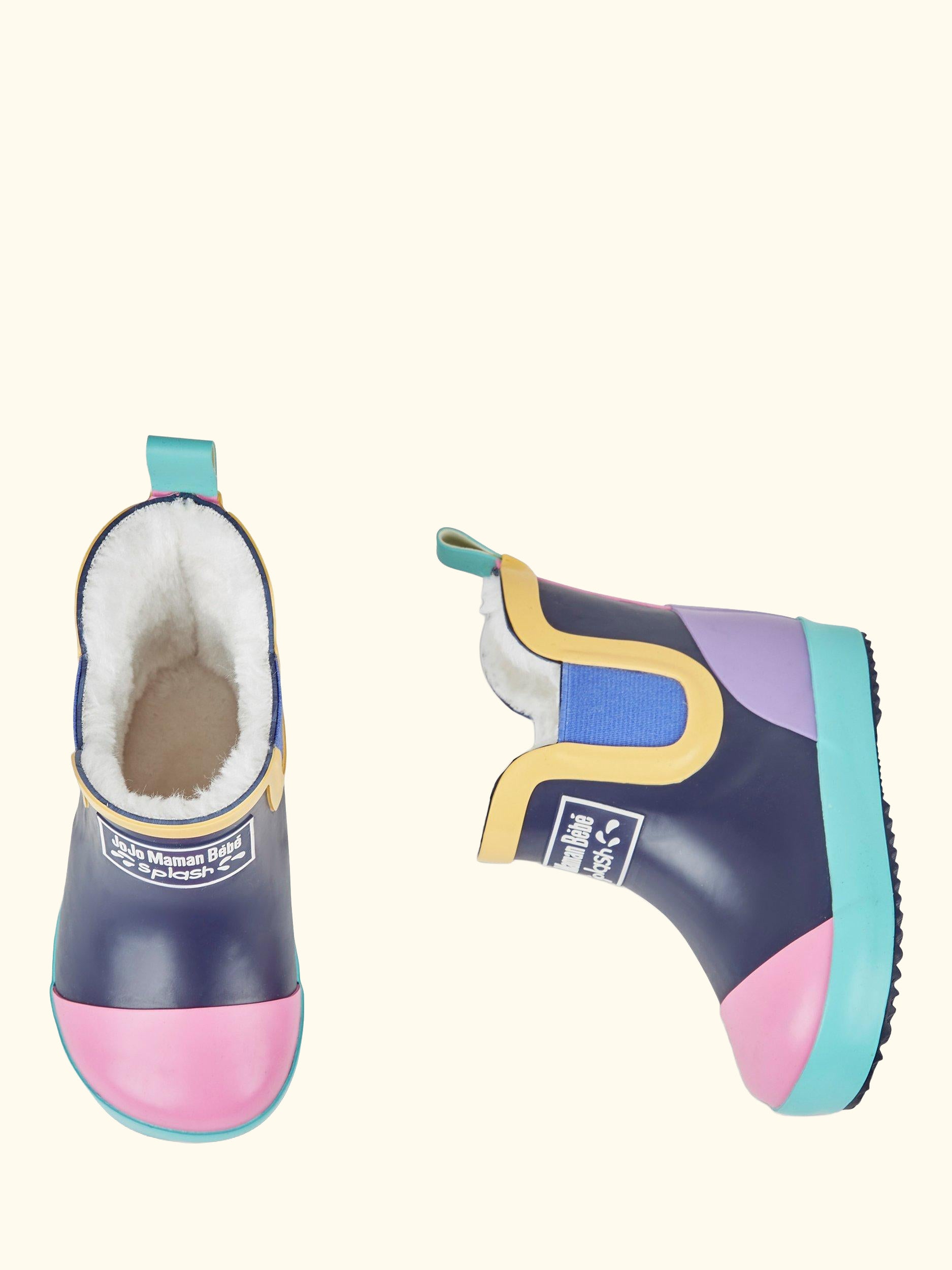Kids' Lined Colour Block Wellington Boots, Pink, C3