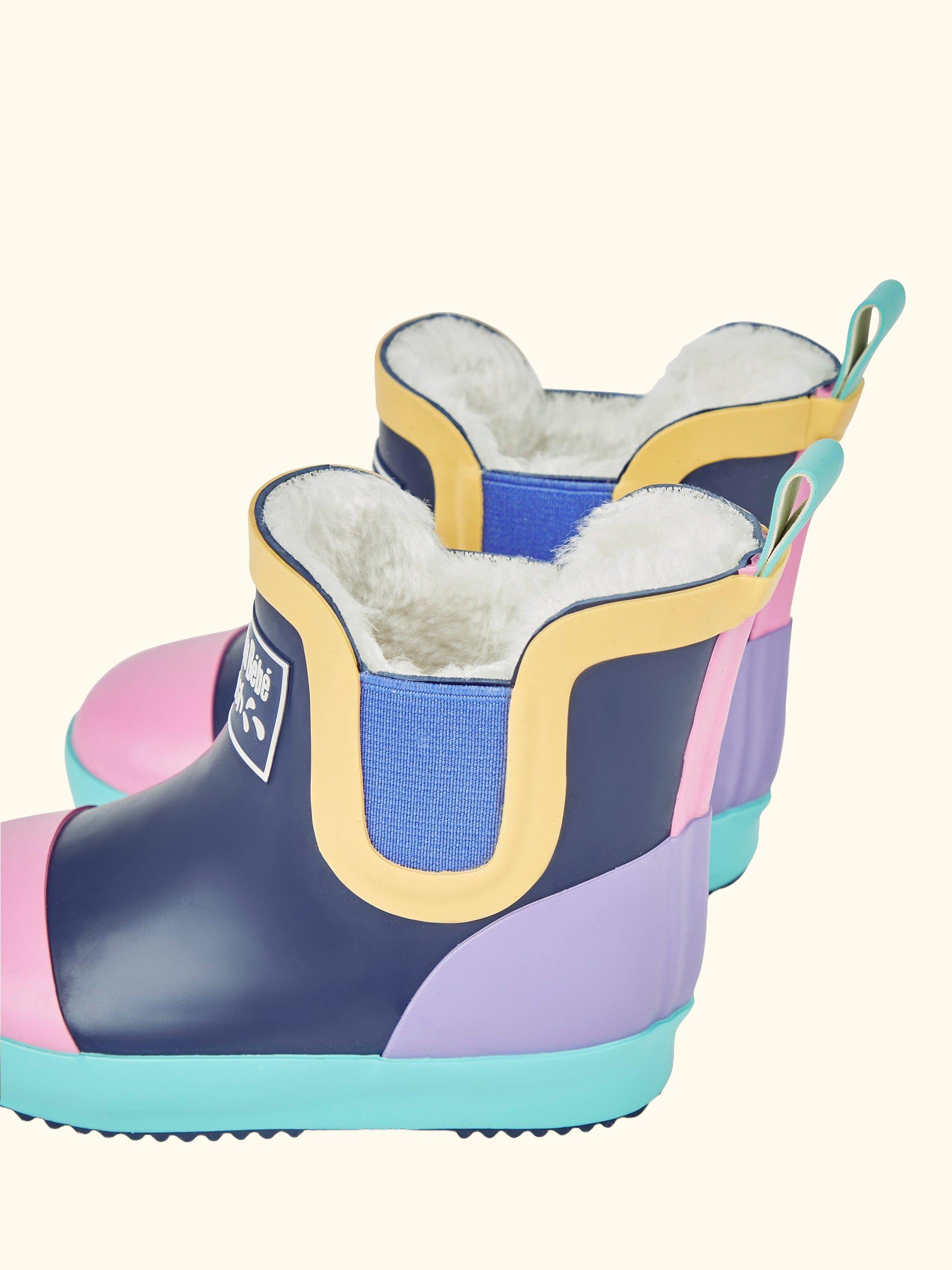 Kids' Lined Colour Block Wellington Boots, Pink, C3