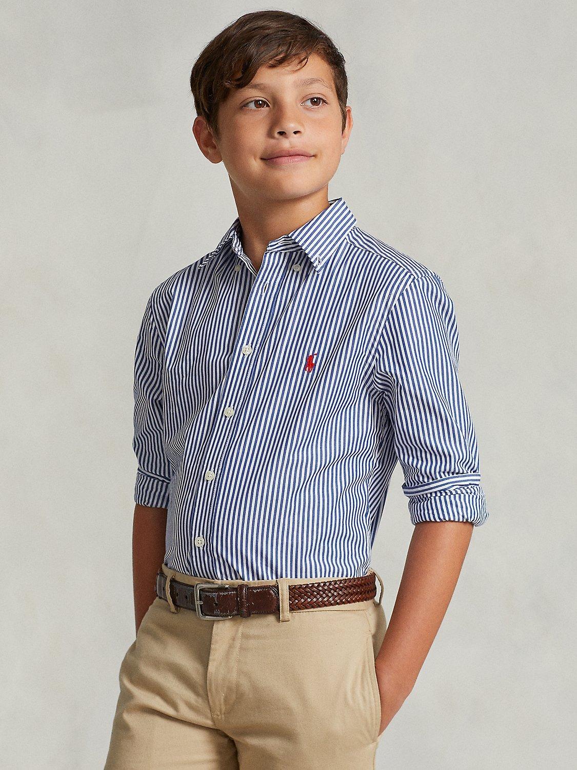 Polo Ralph Lauren Kids' Signature Logo Stripe Sport Shirt, Navy/White