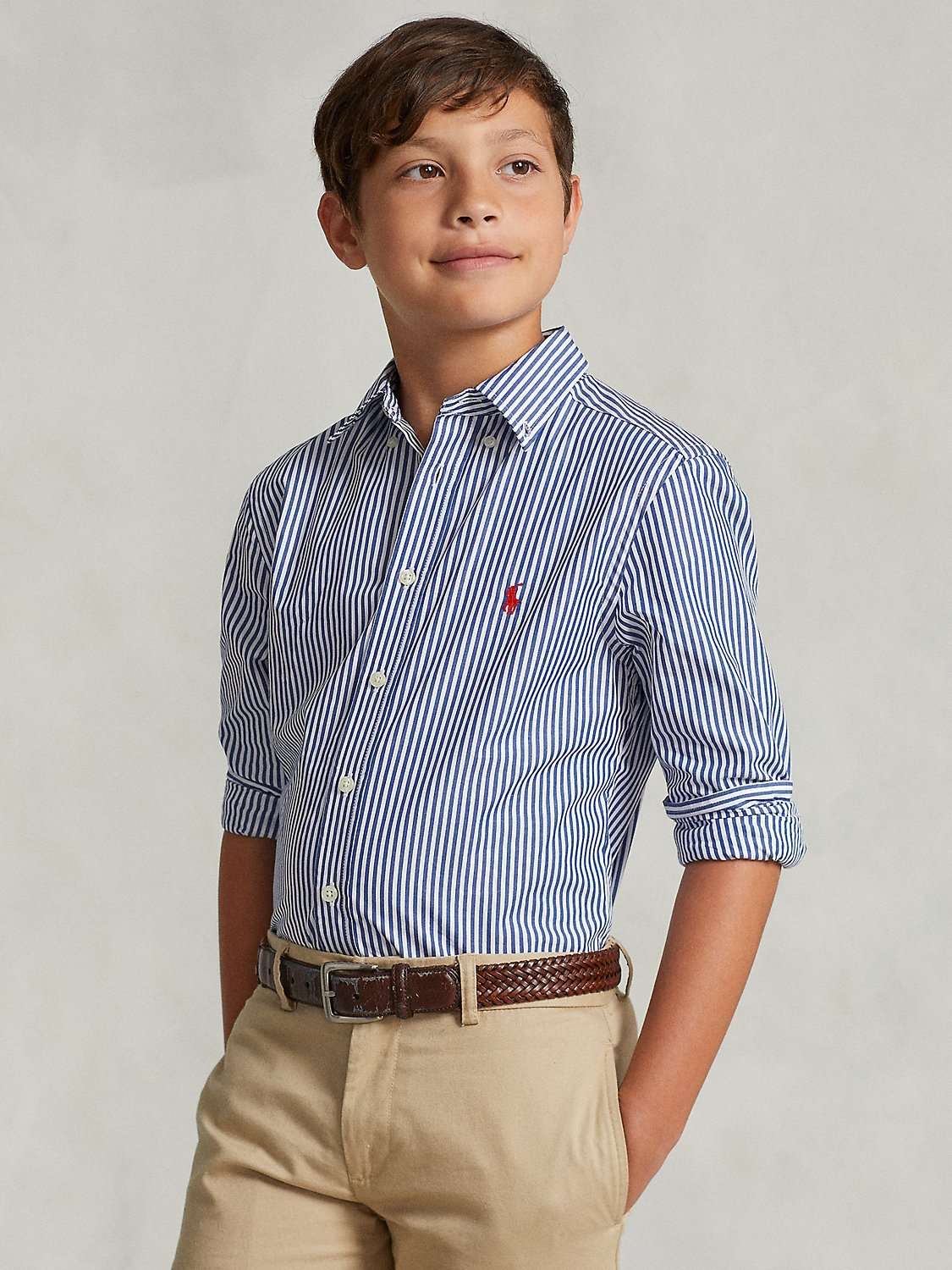 Polo Ralph Lauren Kids' Signature Logo Stripe Sport Shirt, Navy/White