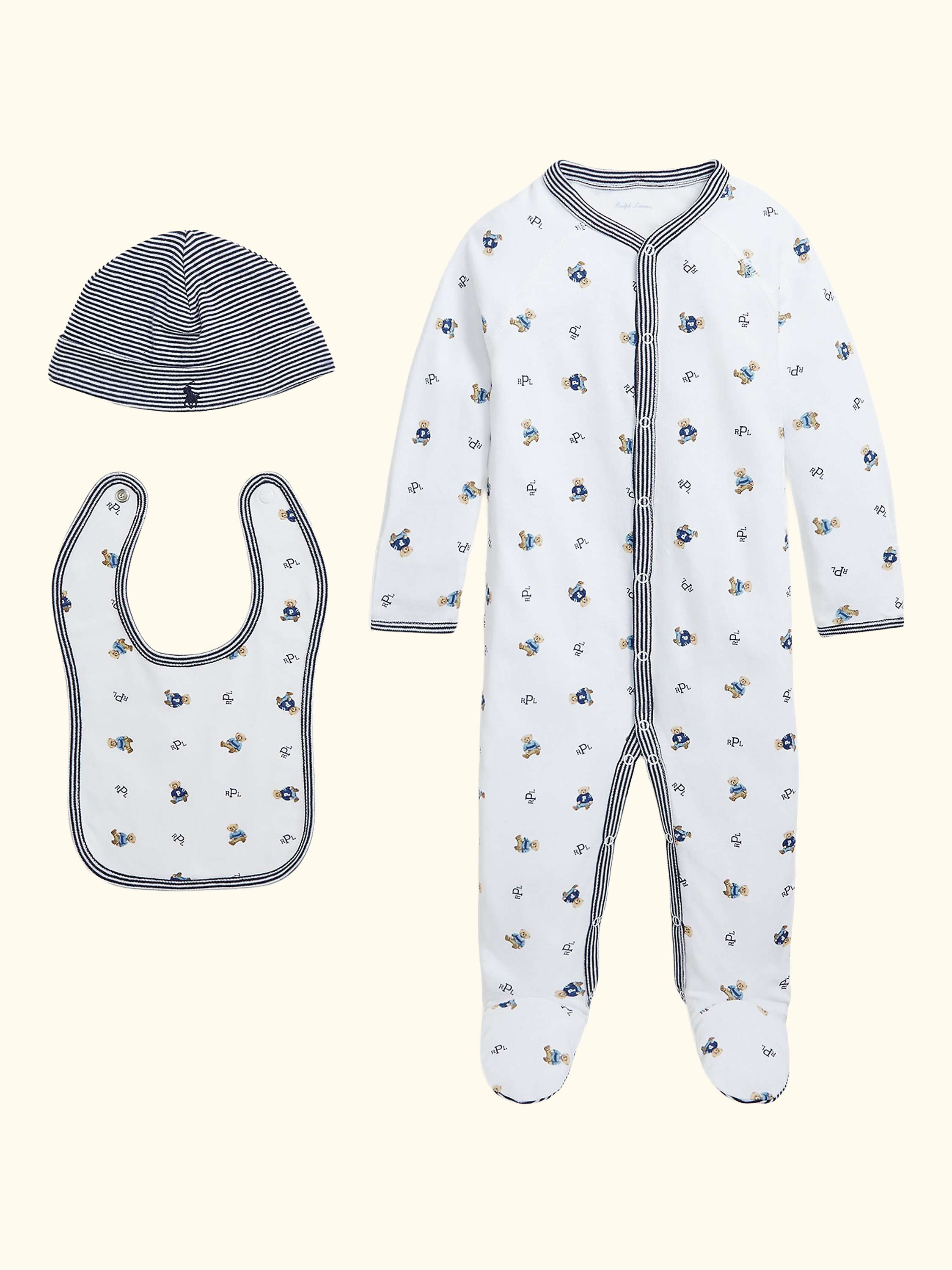 Baby Baby Coverall, Bib & Hat Gift Set, 3 Piece, White/Multi