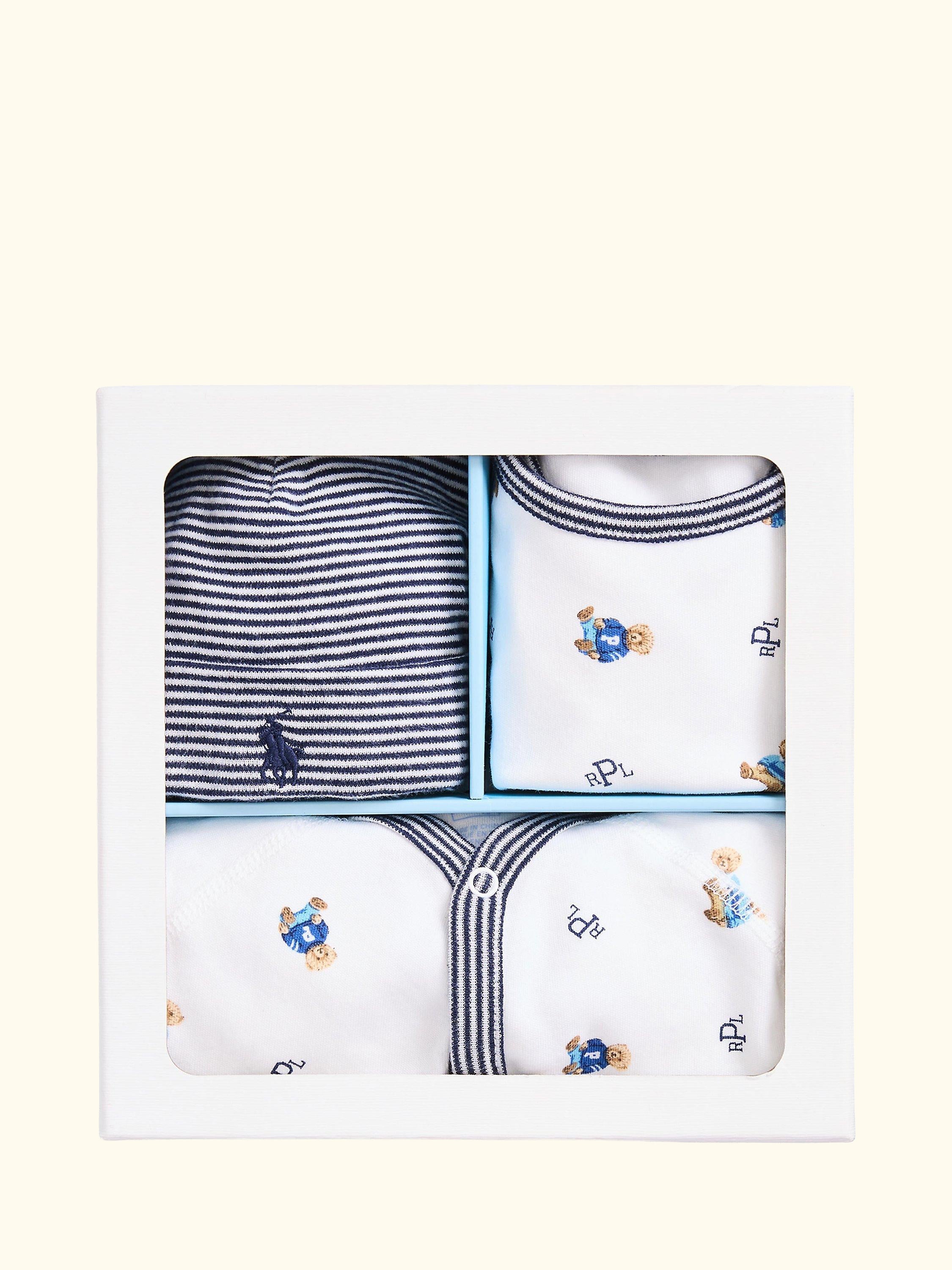 Baby Baby Coverall, Bib & Hat Gift Set, 3 Piece, White/Multi