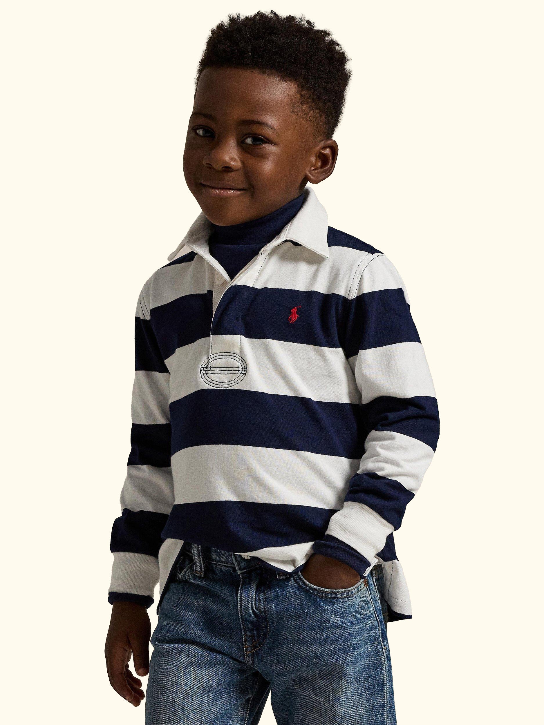 Kids' Long Sleeve Rugby Shirt, White/Navy