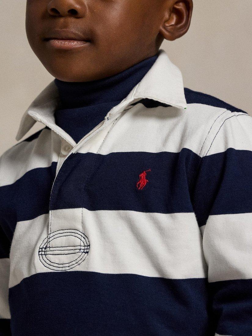 Kids' Long Sleeve Rugby Shirt, White/Navy