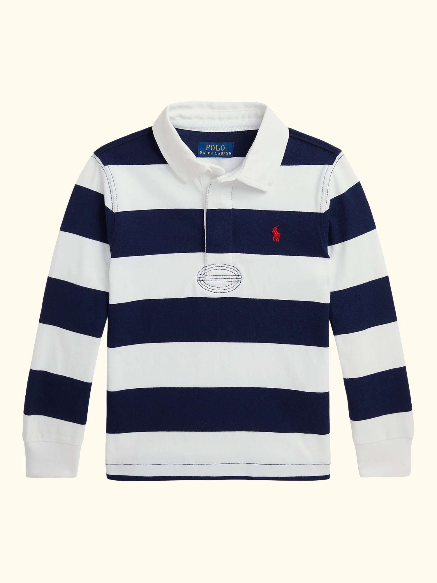 Kids' Long Sleeve Rugby Shirt, White/Navy