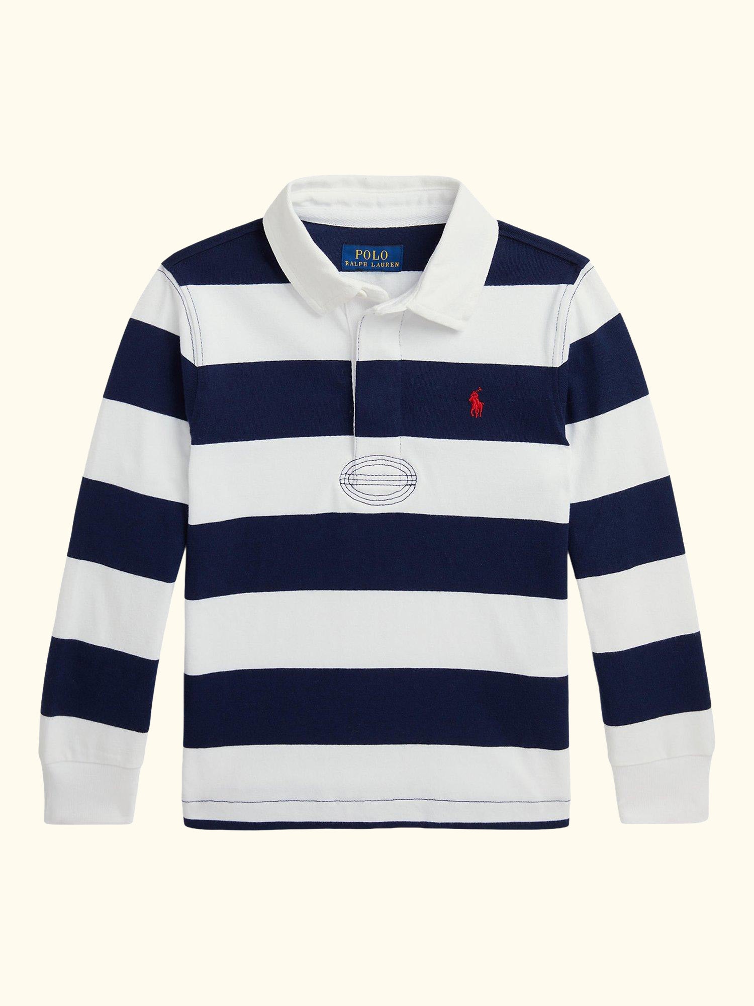 Kids' Long Sleeve Rugby Shirt, White/Navy