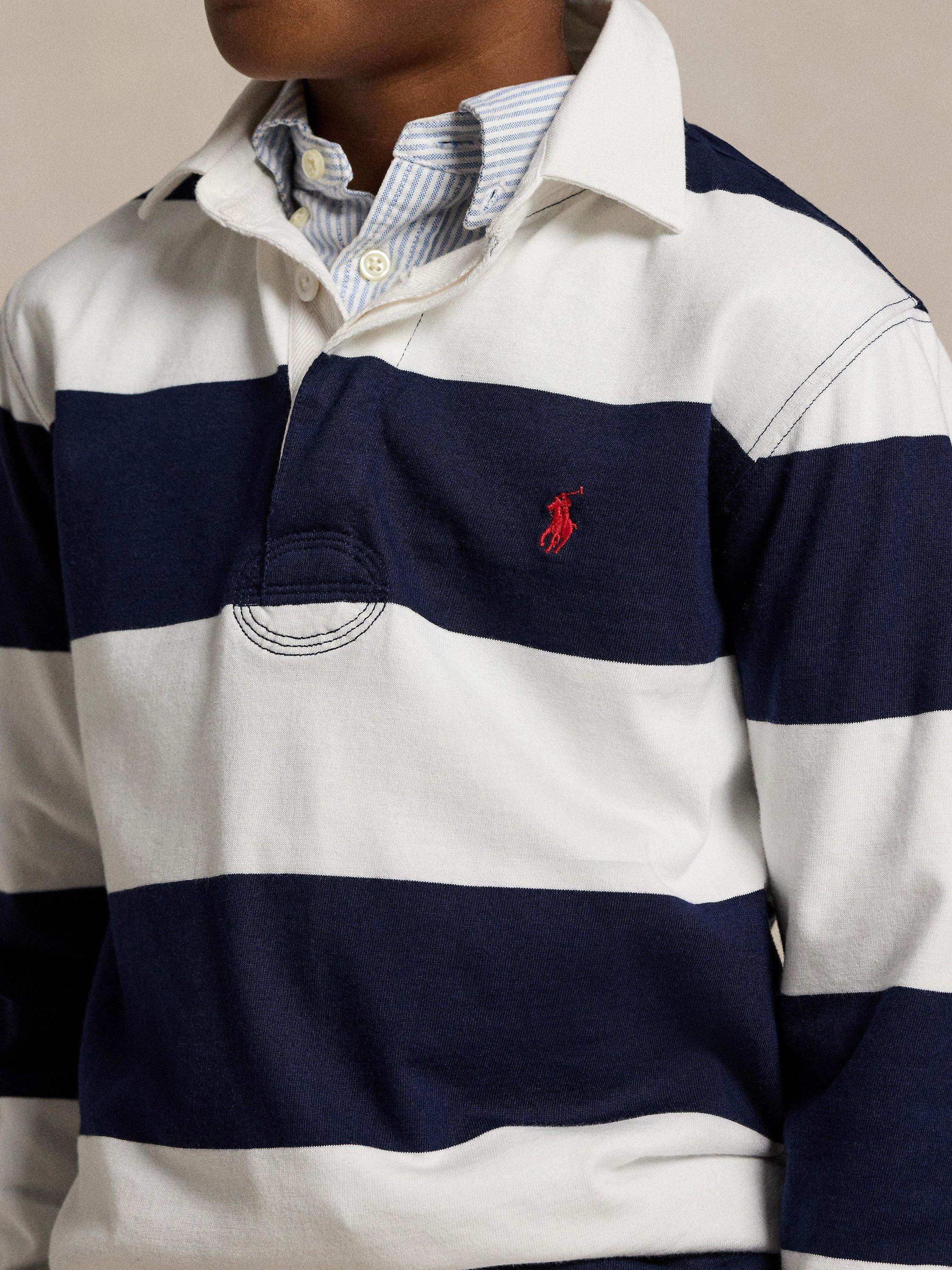 Kids' Long Sleeve Rugby Shirt, White/Navy