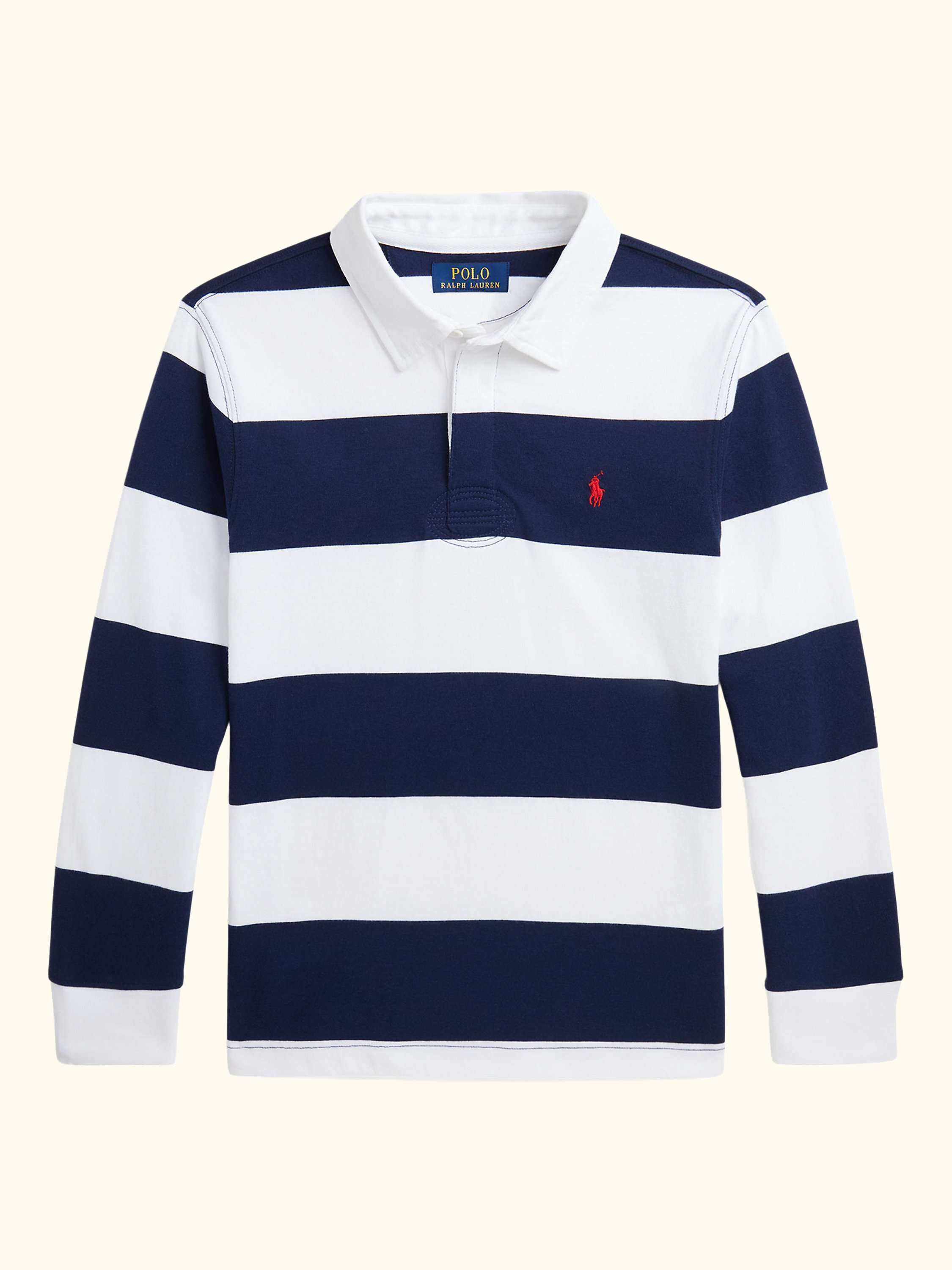 Kids' Long Sleeve Rugby Shirt, White/Navy