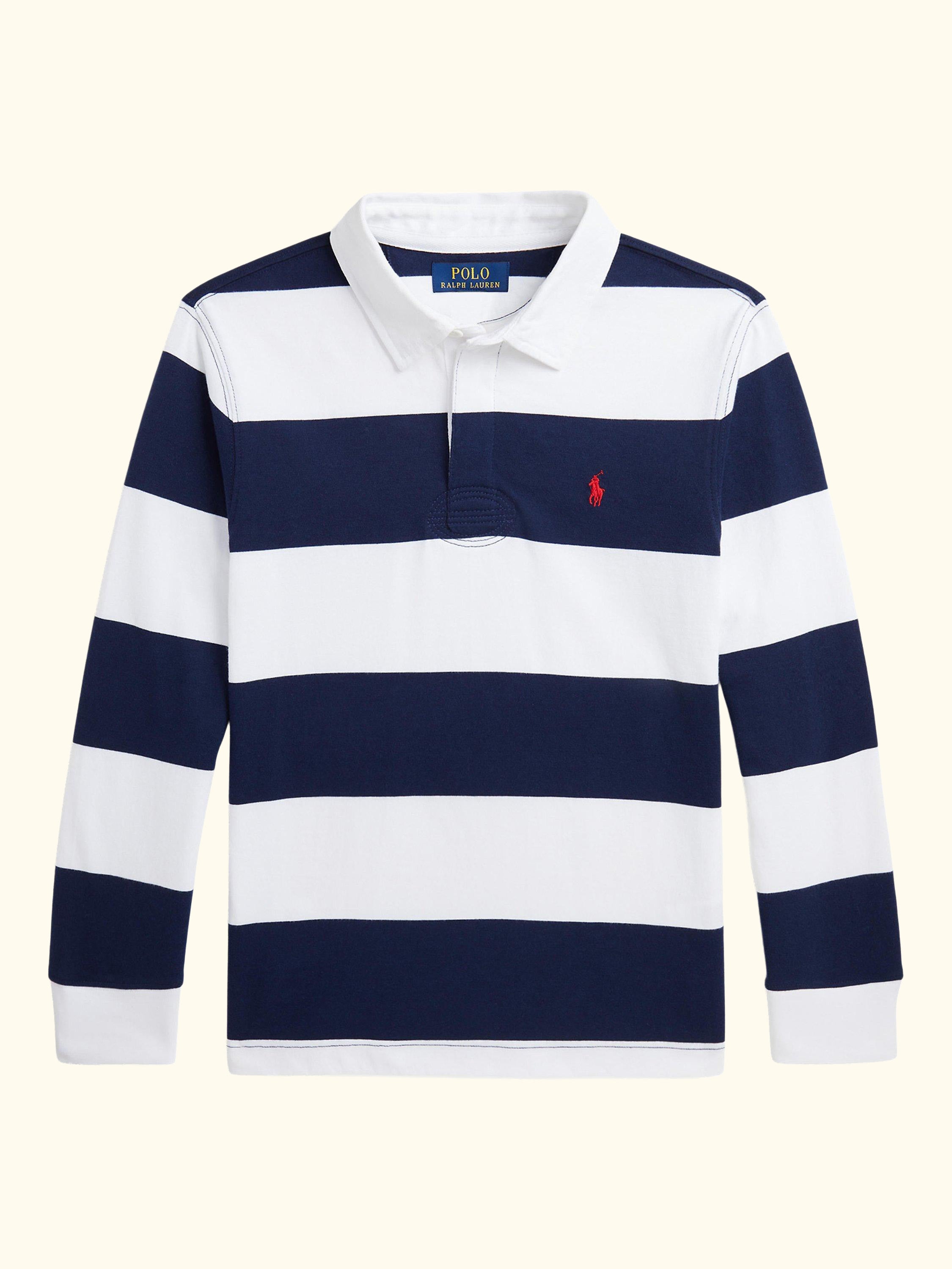 Kids' Long Sleeve Rugby Shirt, White/Navy