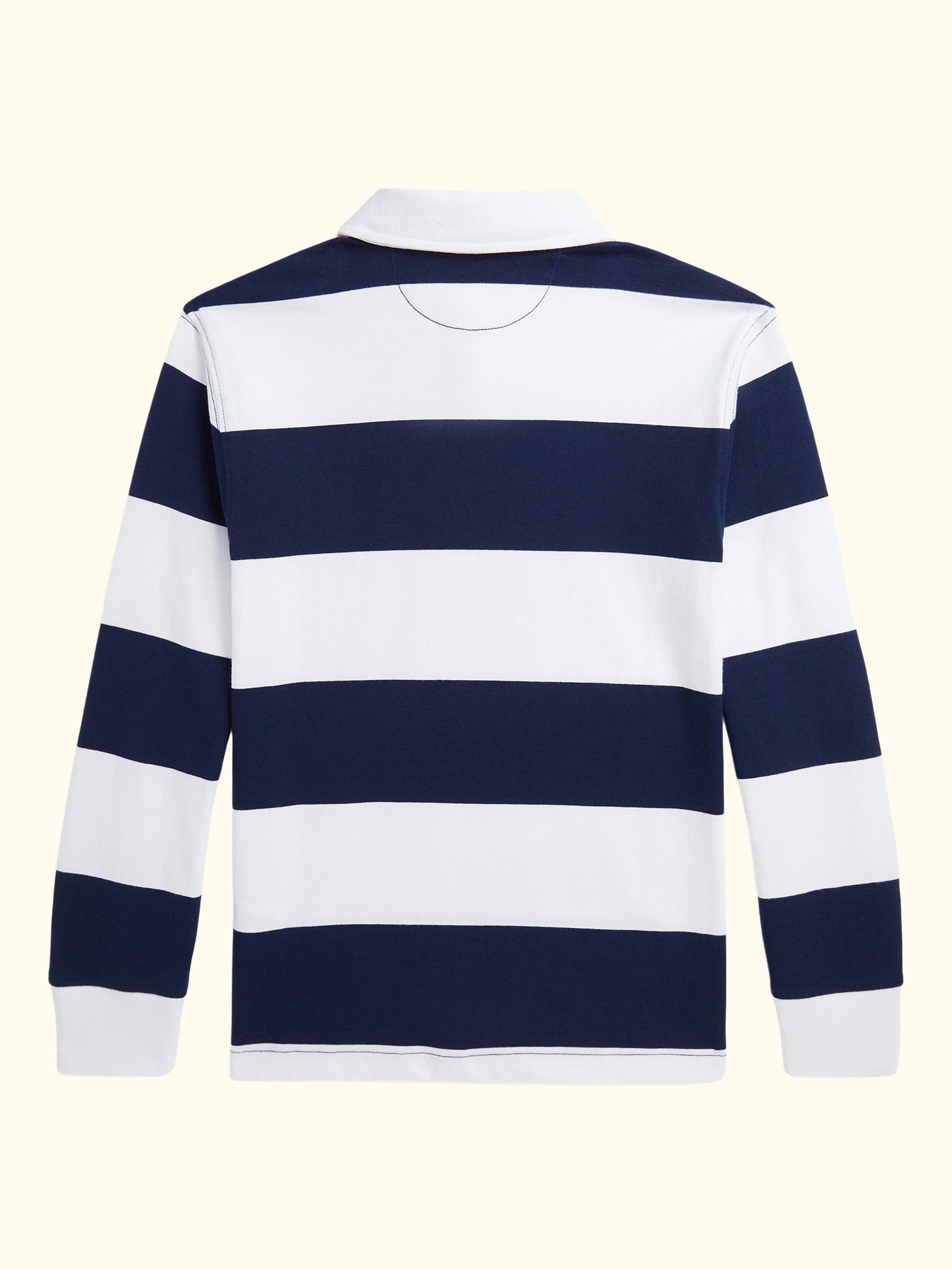 Kids' Long Sleeve Rugby Shirt, White/Navy