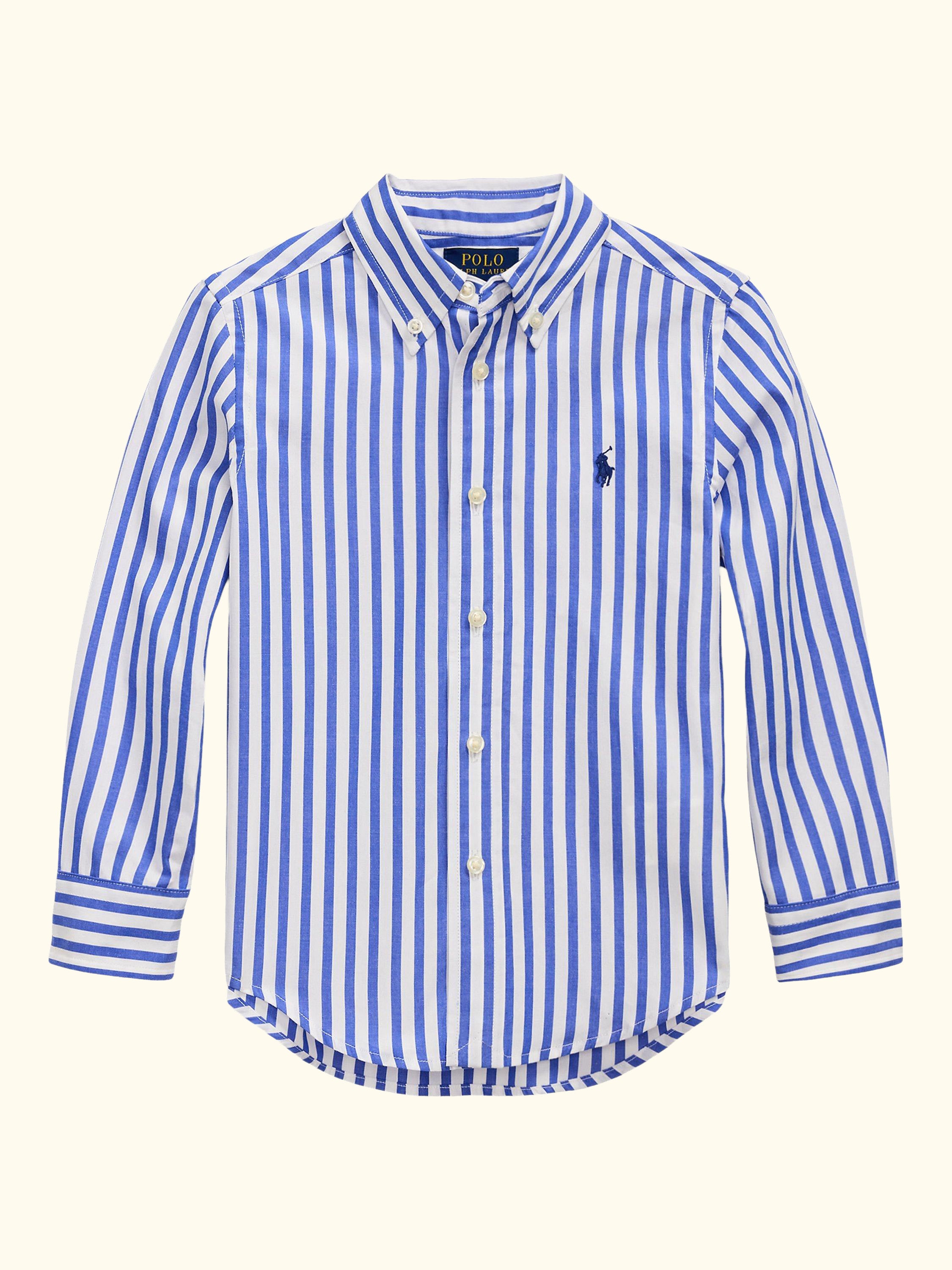 Polo Ralph Lauren Kids' Long Sleeved Striped Shirt, White/Blue