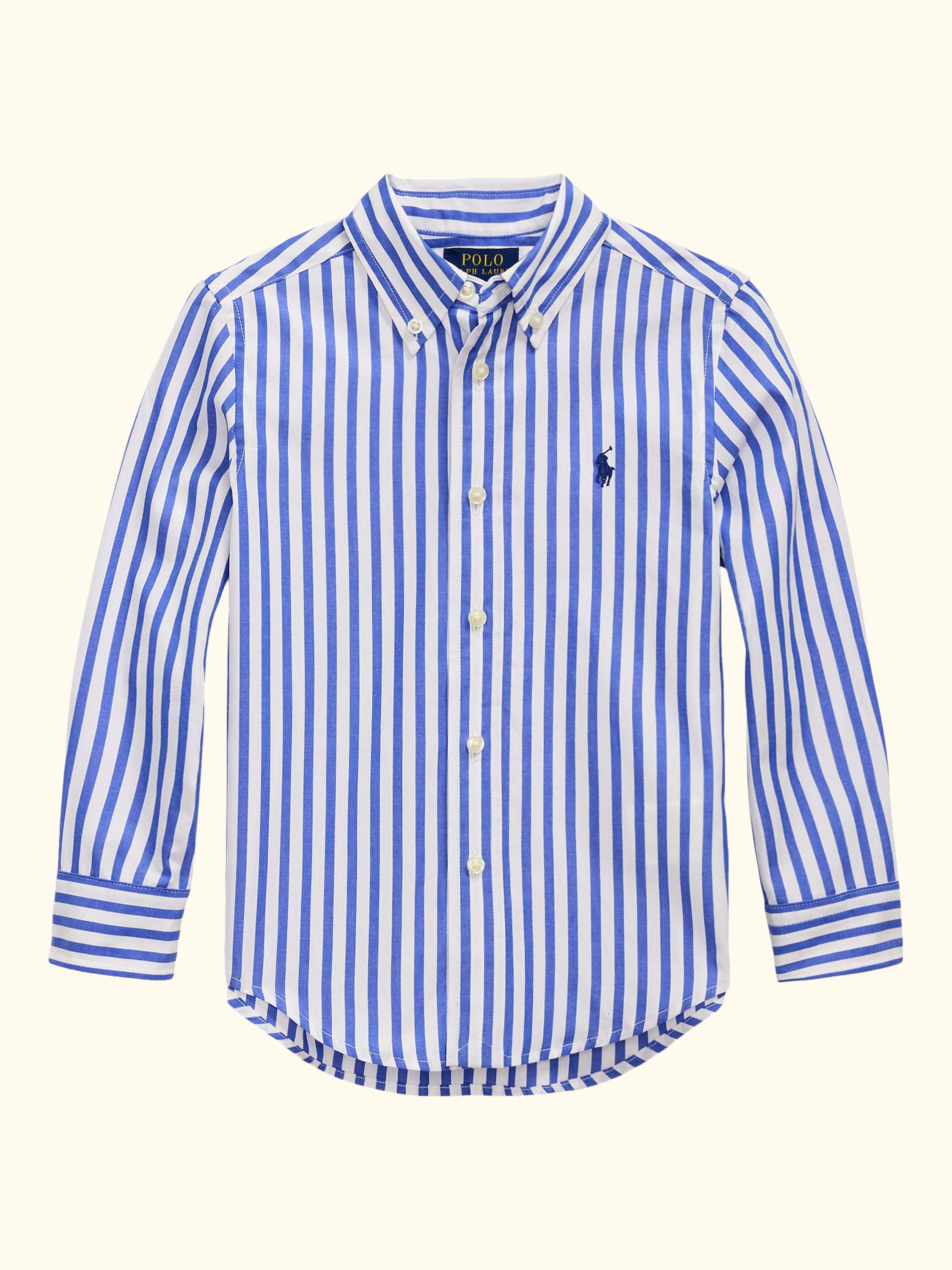 Polo Ralph Lauren Kids' Long Sleeved Striped Shirt, White/Blue