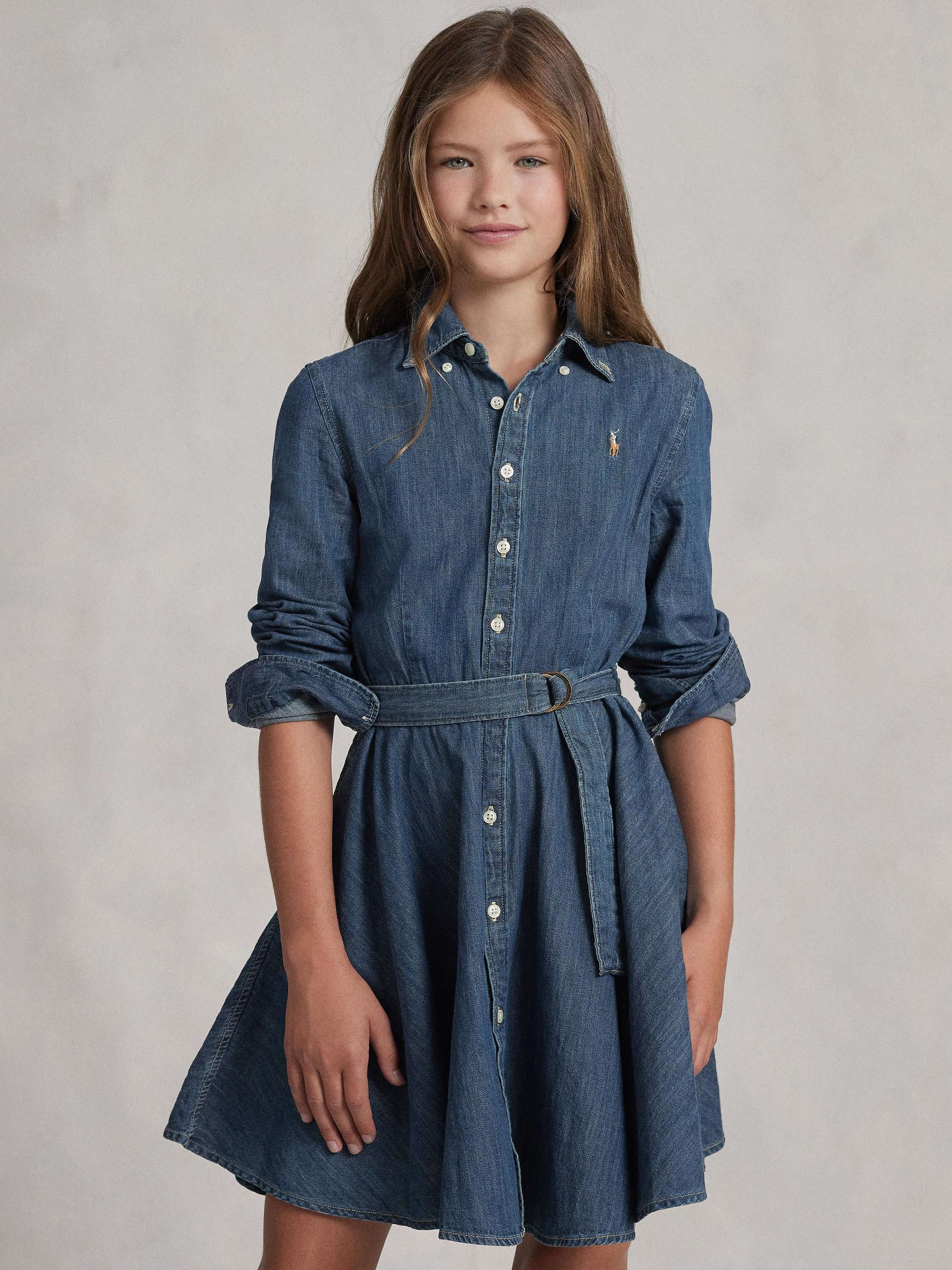 Kids' Cotton Denim Shirt Dress, Indigo