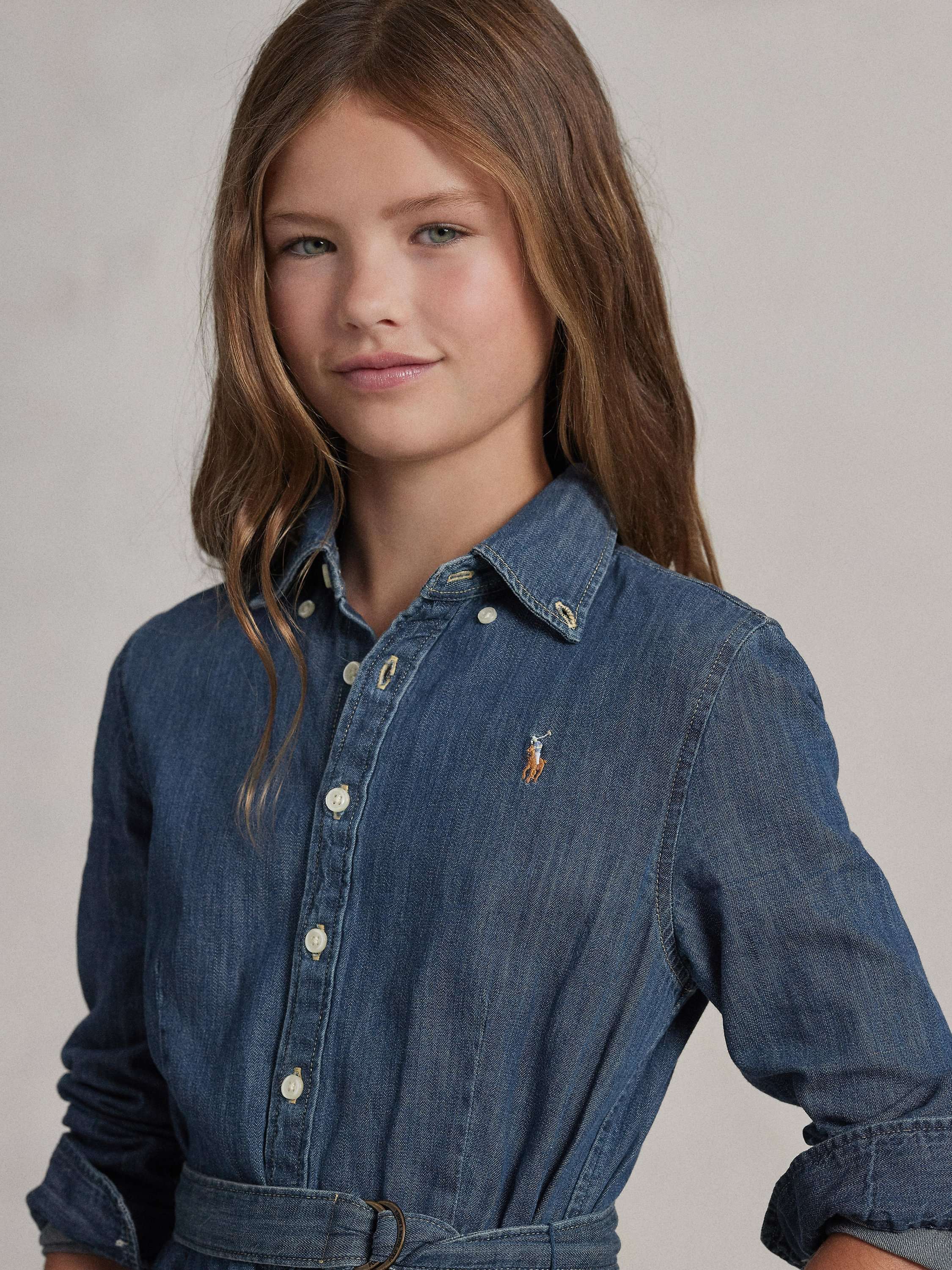 Kids' Cotton Denim Shirt Dress, Indigo