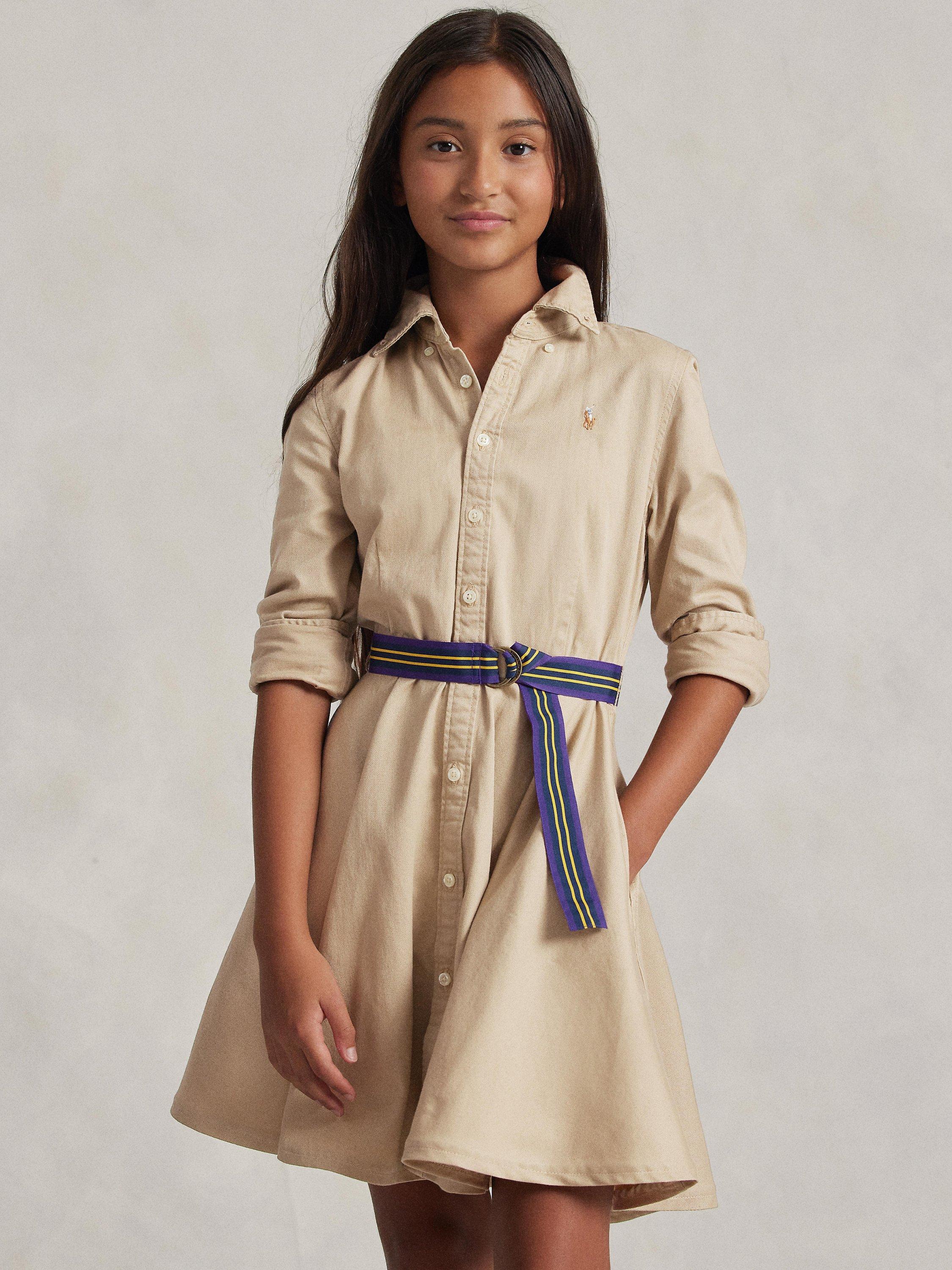 Polo Ralph Lauren Kids' Cotton Chino Shirt Dress, Khaki