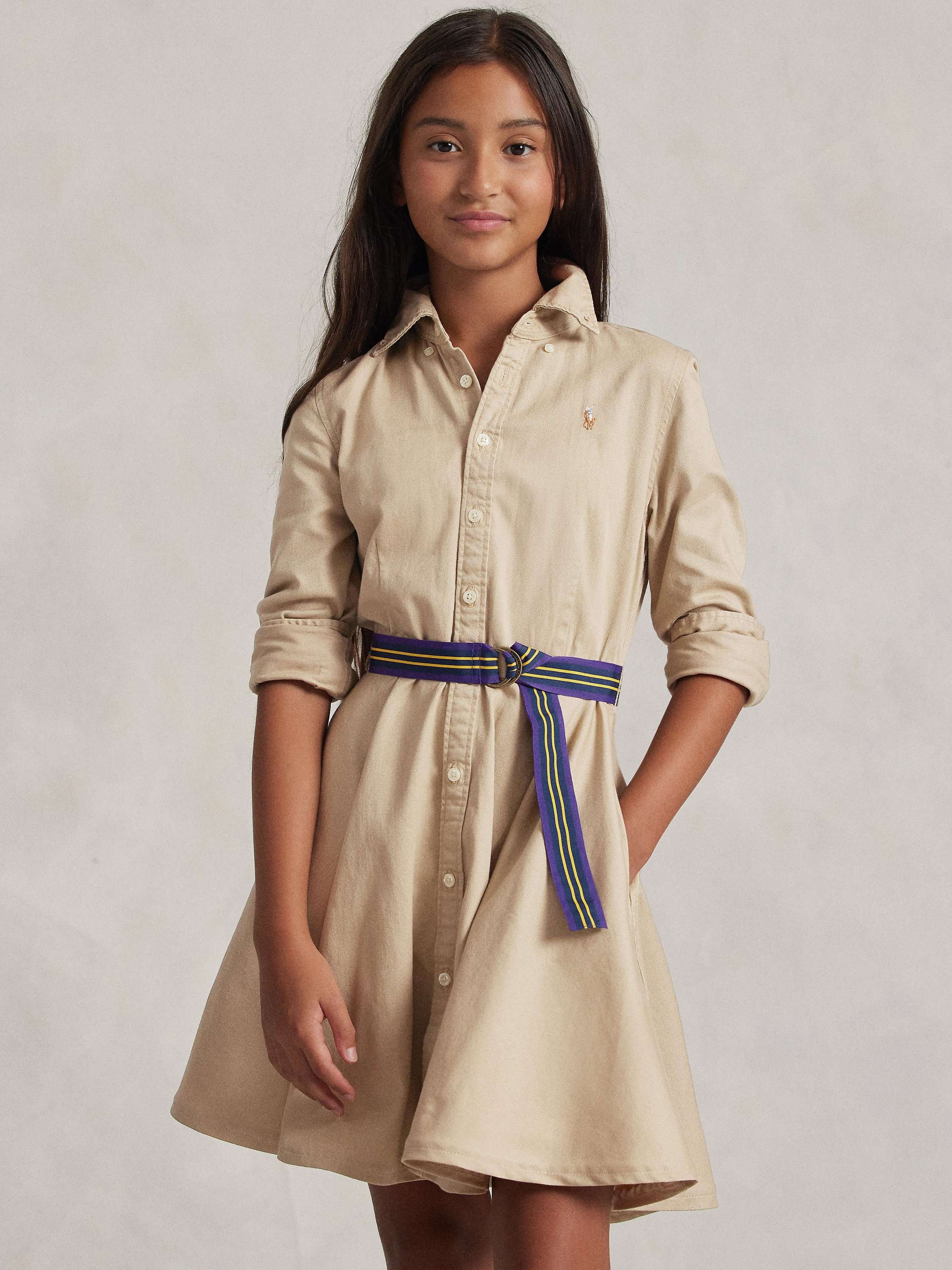 Polo Ralph Lauren Kids' Cotton Chino Shirt Dress, Khaki