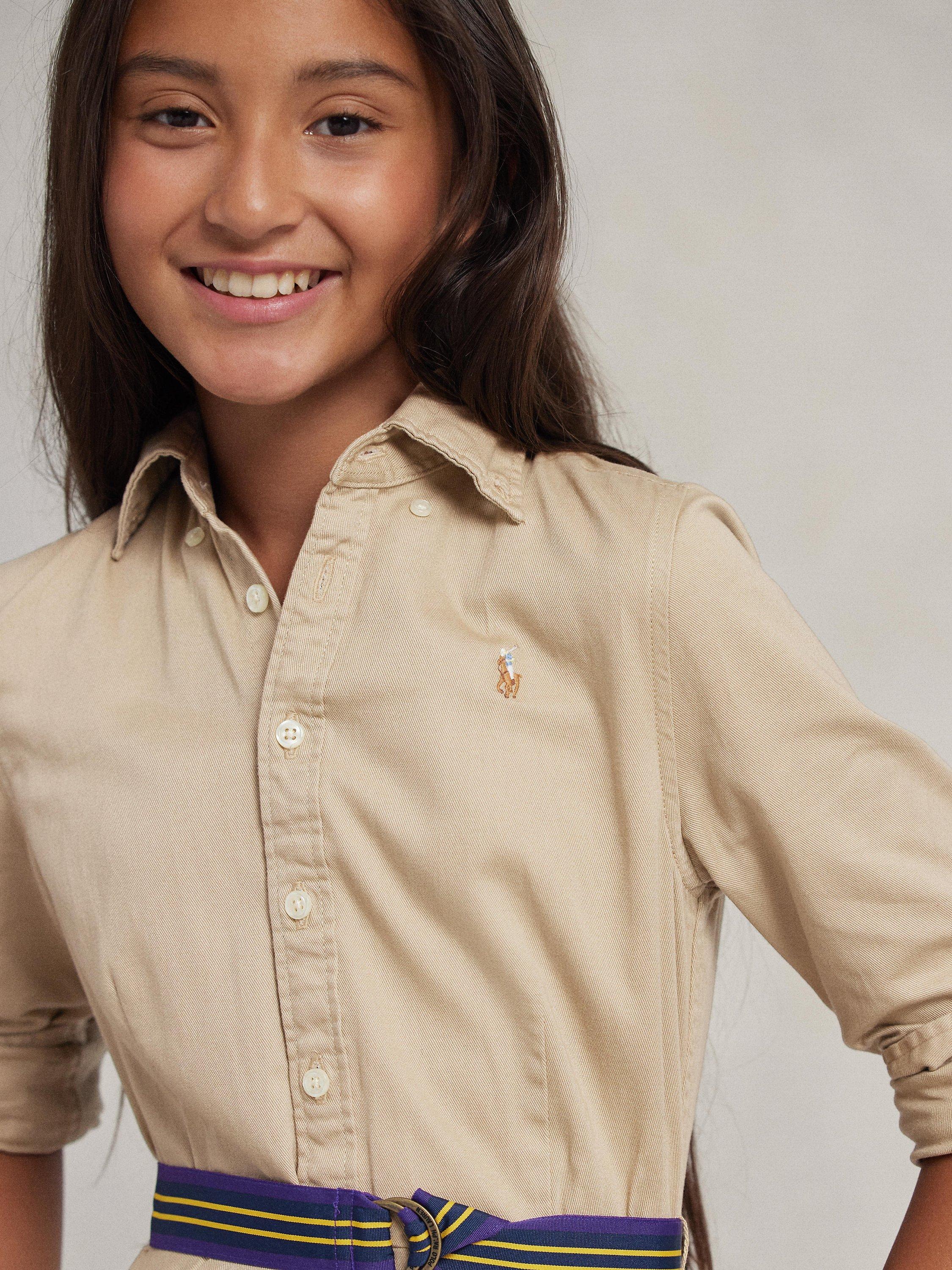 Polo Ralph Lauren Kids' Cotton Chino Shirt Dress, Khaki