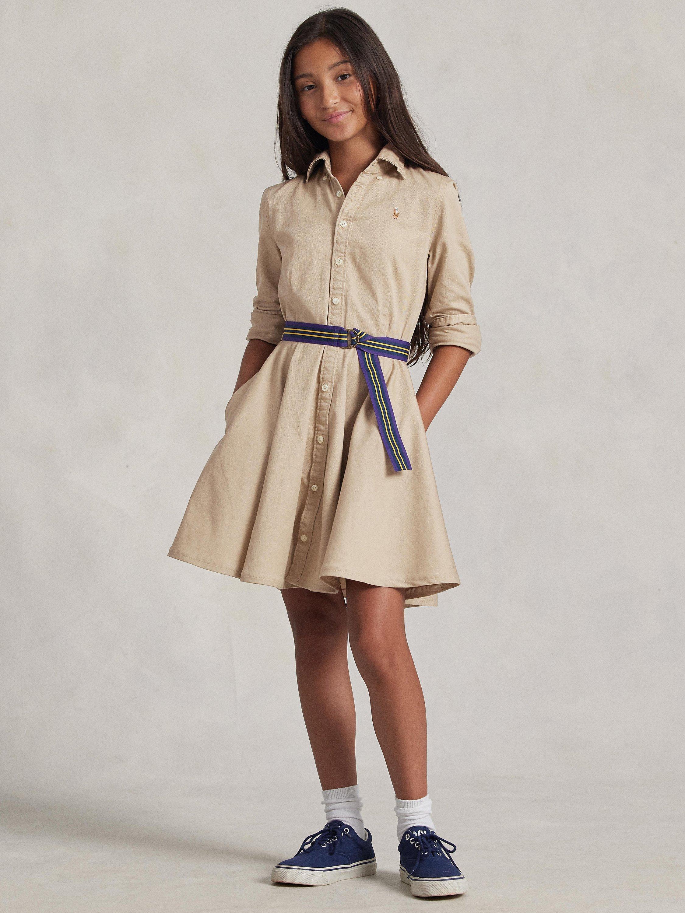 Polo Ralph Lauren Kids' Cotton Chino Shirt Dress, Khaki