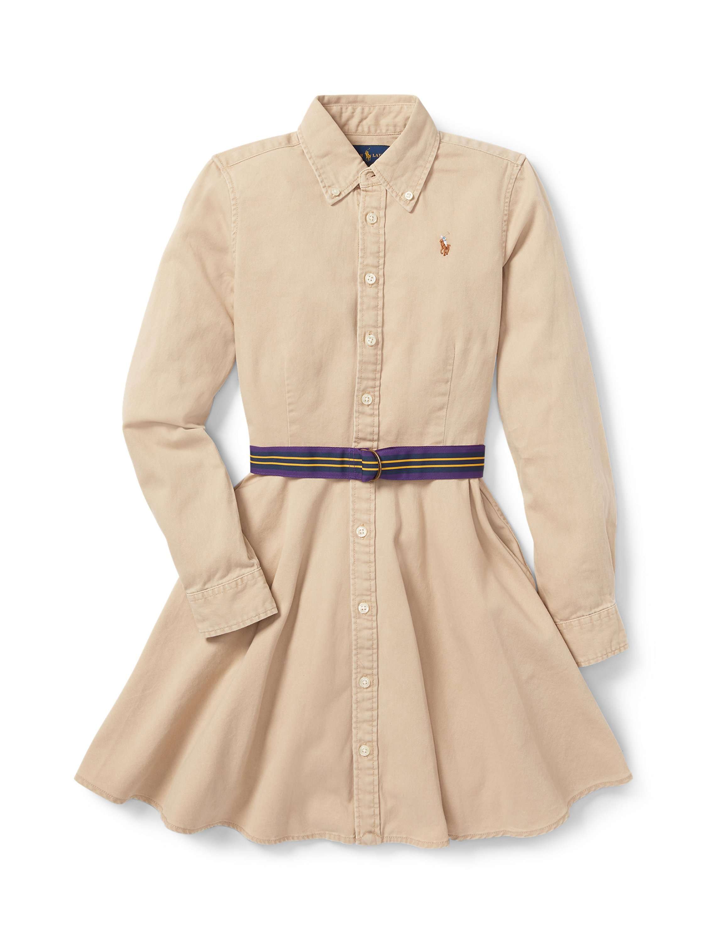 Polo Ralph Lauren Kids' Cotton Chino Shirt Dress, Khaki