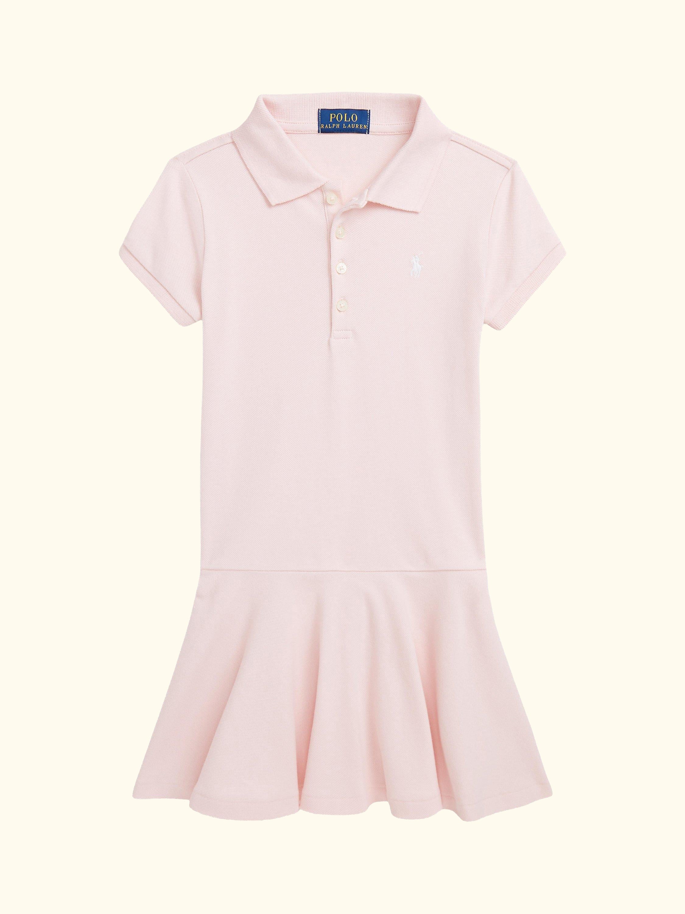 Kids' Cotton Polo Shirt Dress, Pink/White
