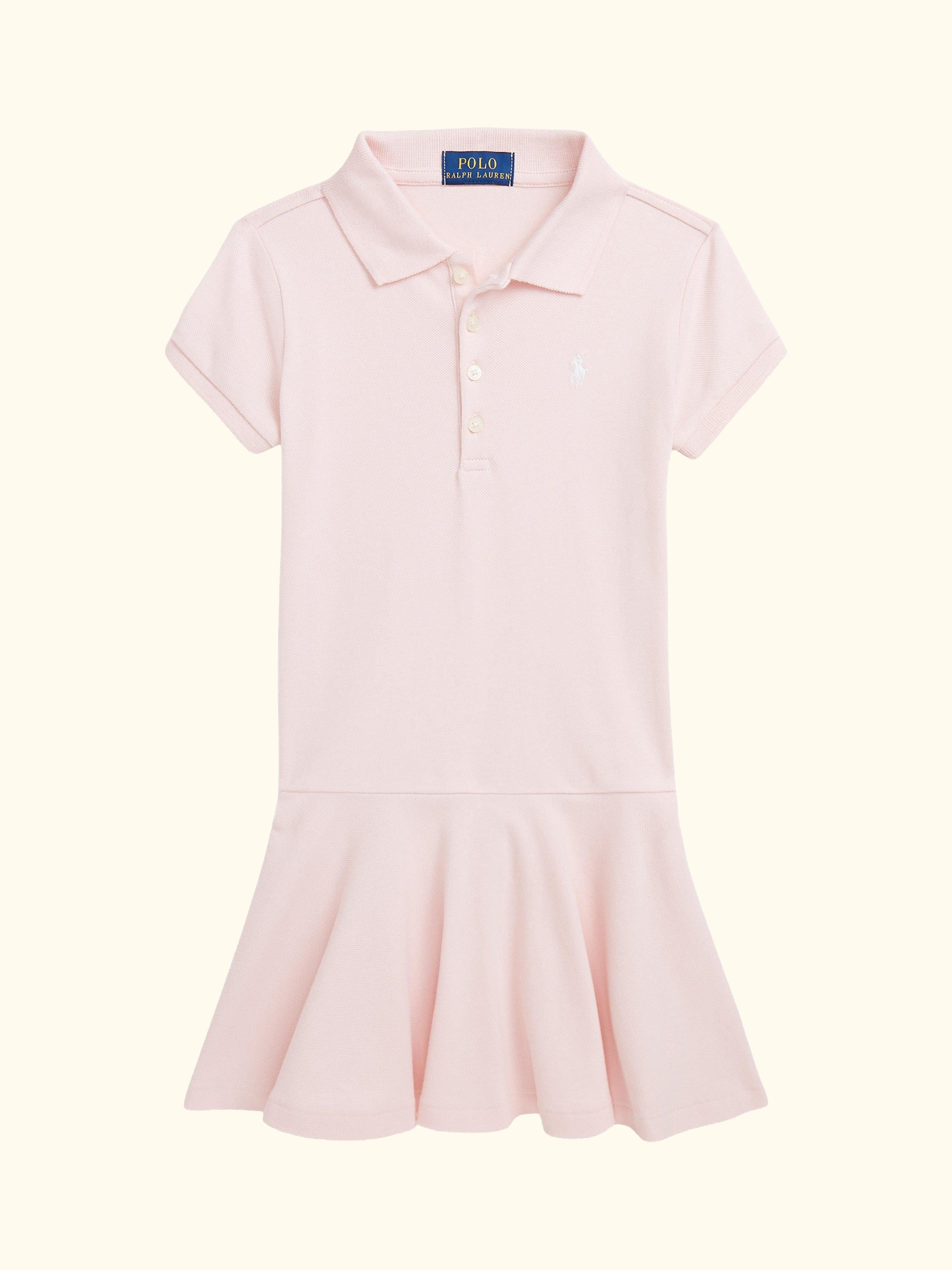 Kids' Cotton Polo Shirt Dress, Pink/White