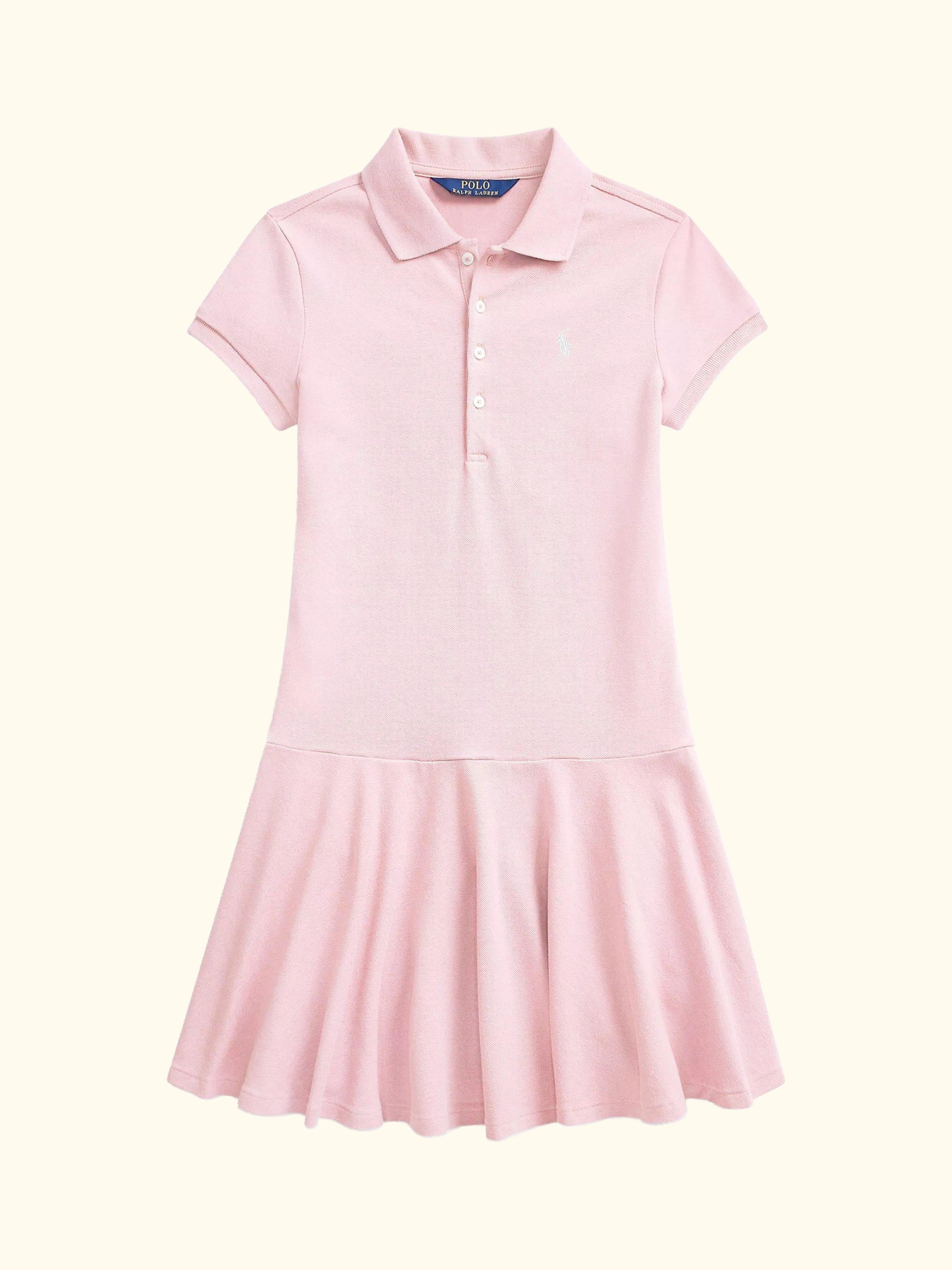 Kids' Cotton Polo Shirt Dress, Pink/White