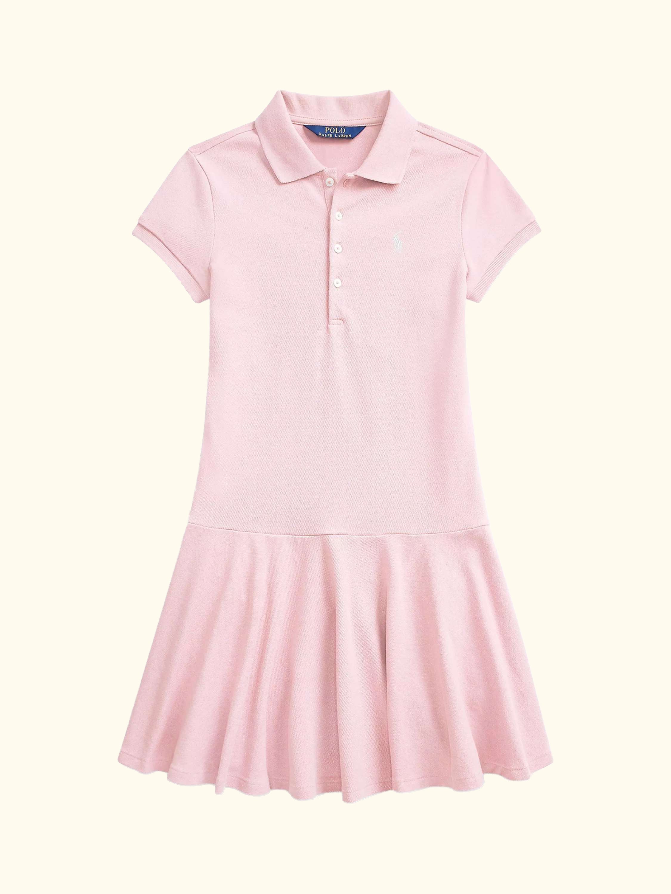Kids' Cotton Polo Shirt Dress, Pink/White