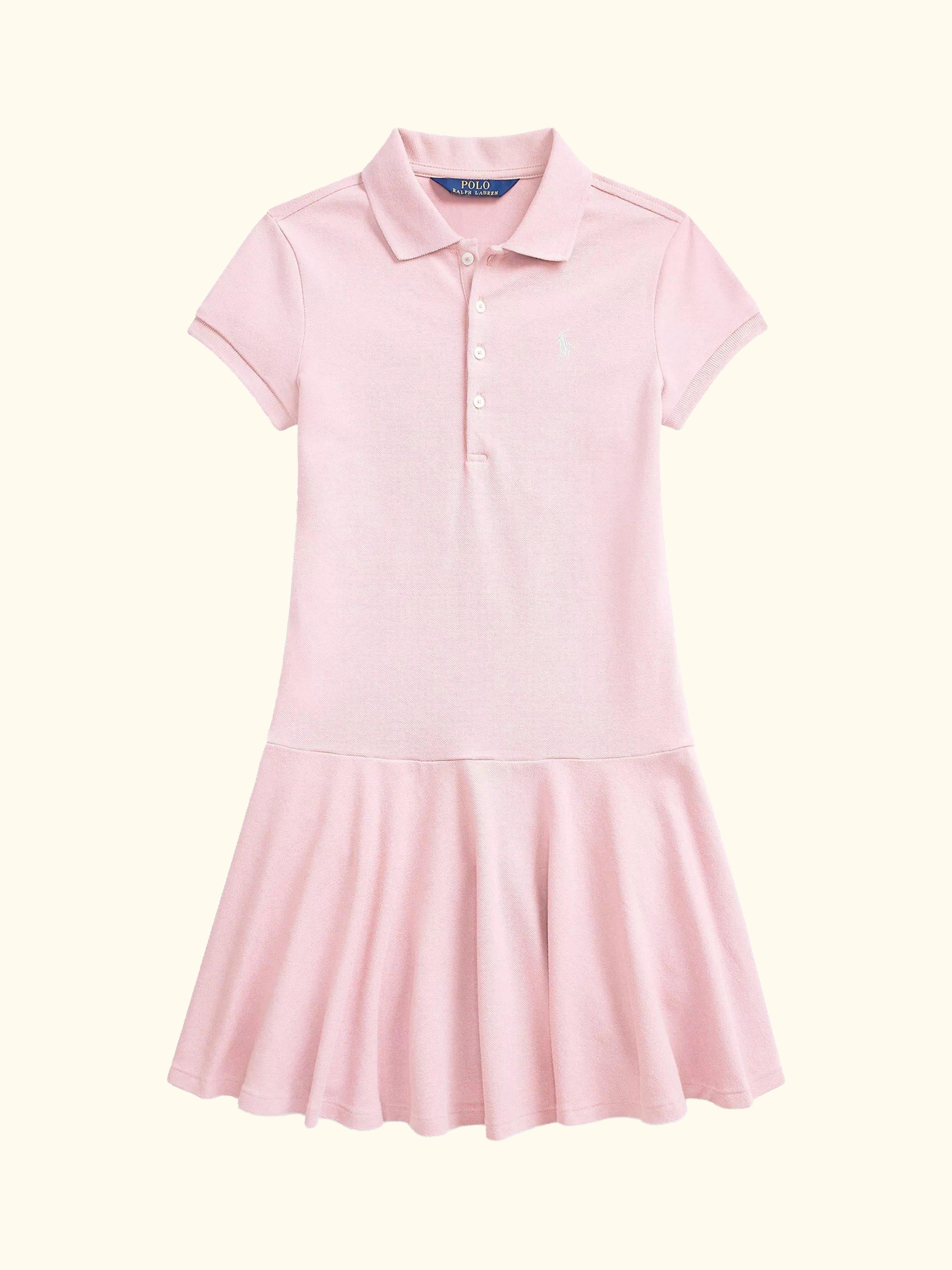 Kids' Cotton Polo Shirt Dress, Pink/White