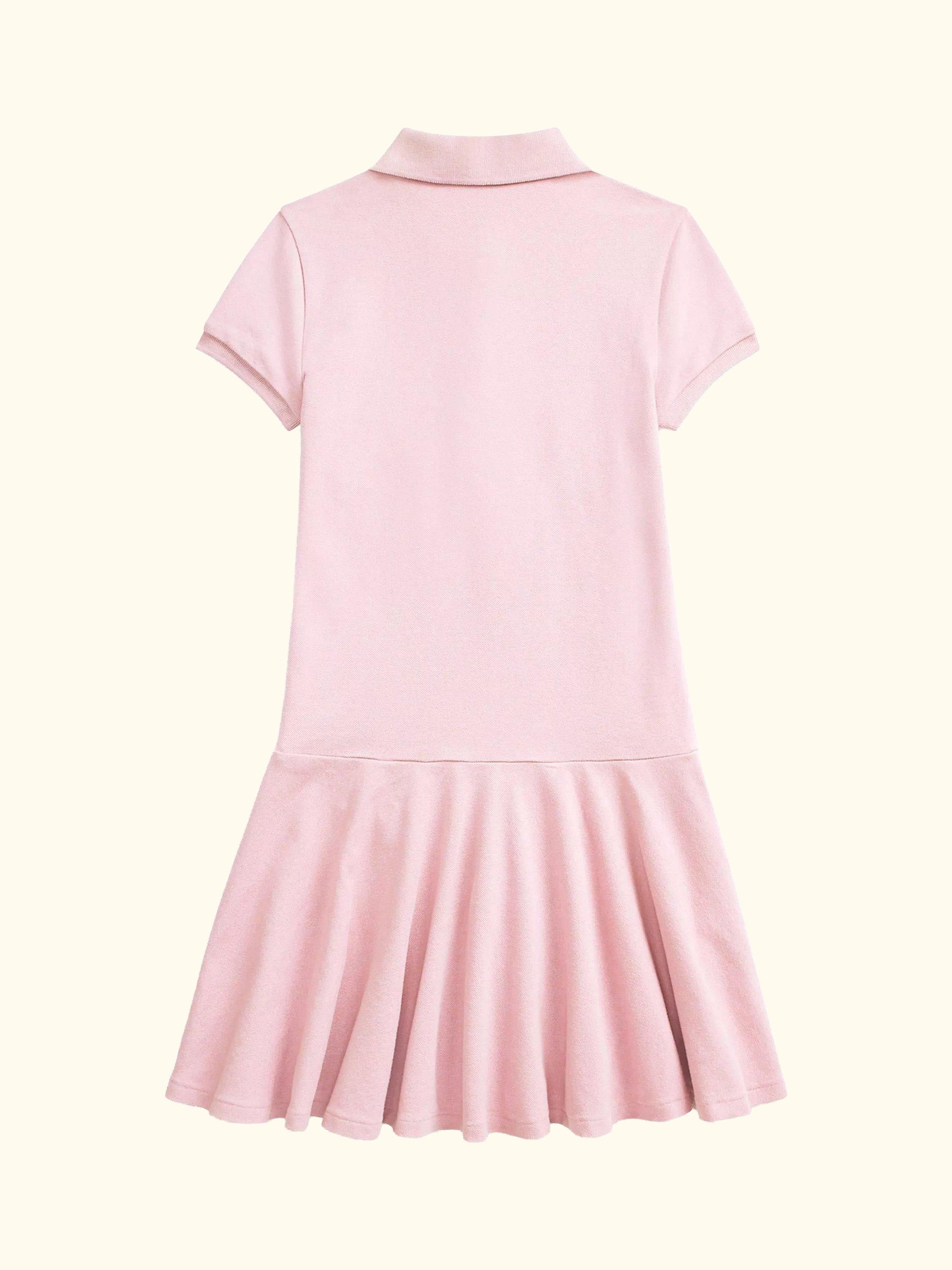 Kids' Cotton Polo Shirt Dress, Pink/White