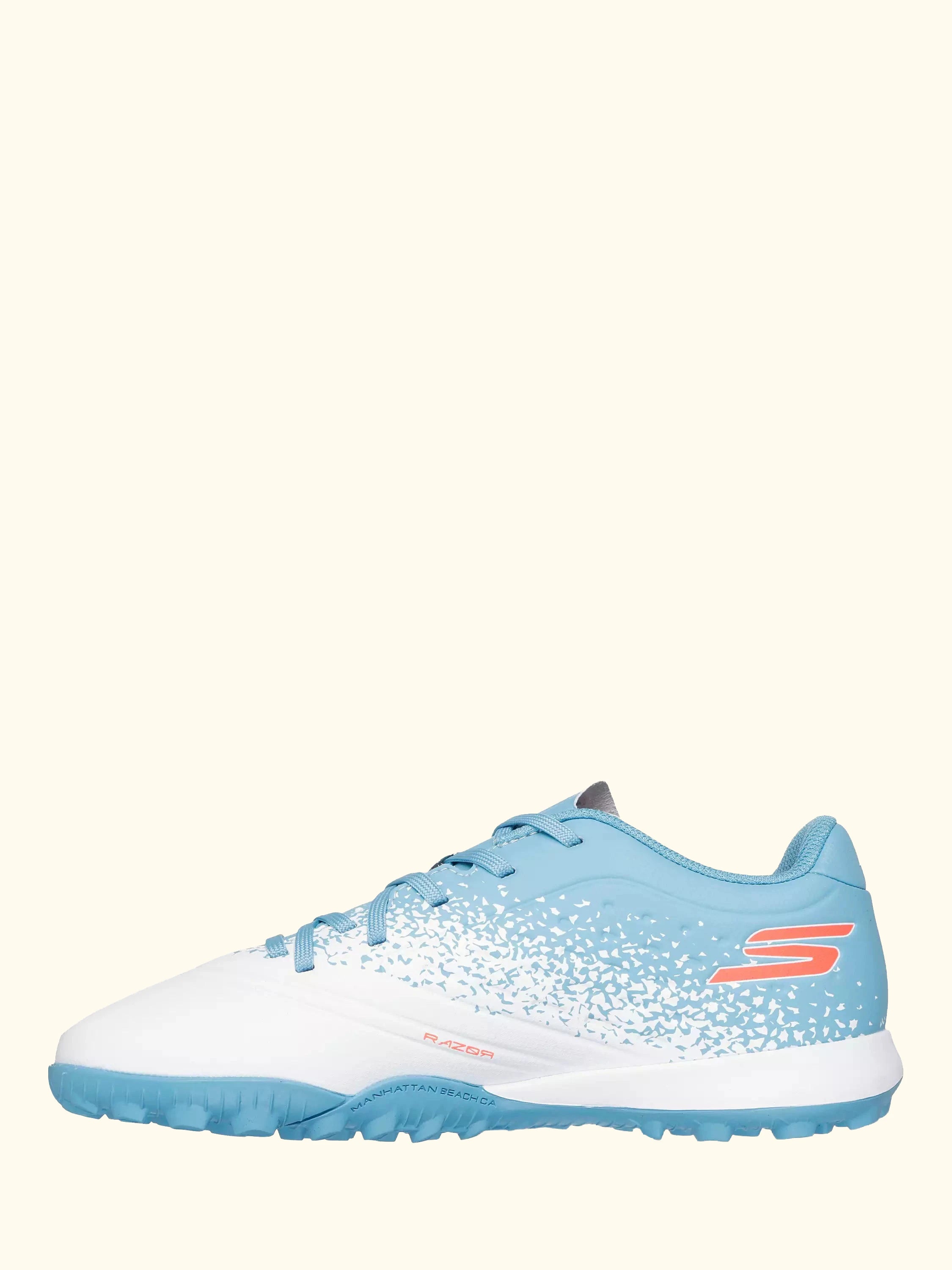 Skechers Kids' Razor 1.5 Turf Speed Football Boots, White/Turquoise