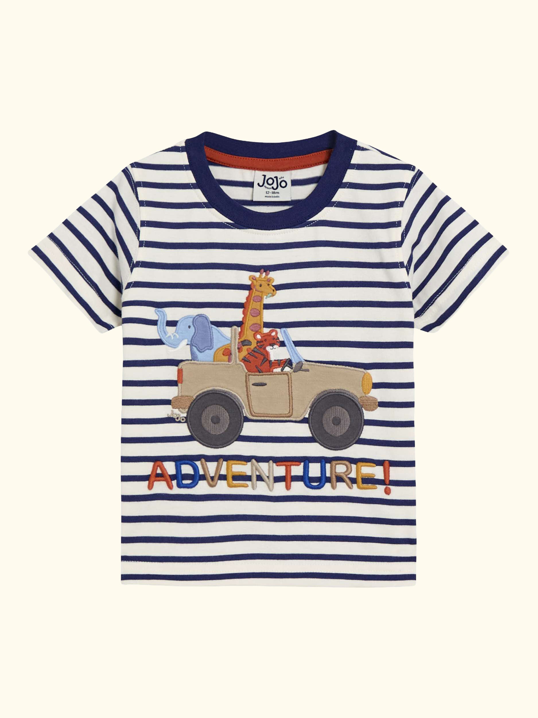 Kids' Safari Animals Stripe T-Shirt, Ecru/Navy