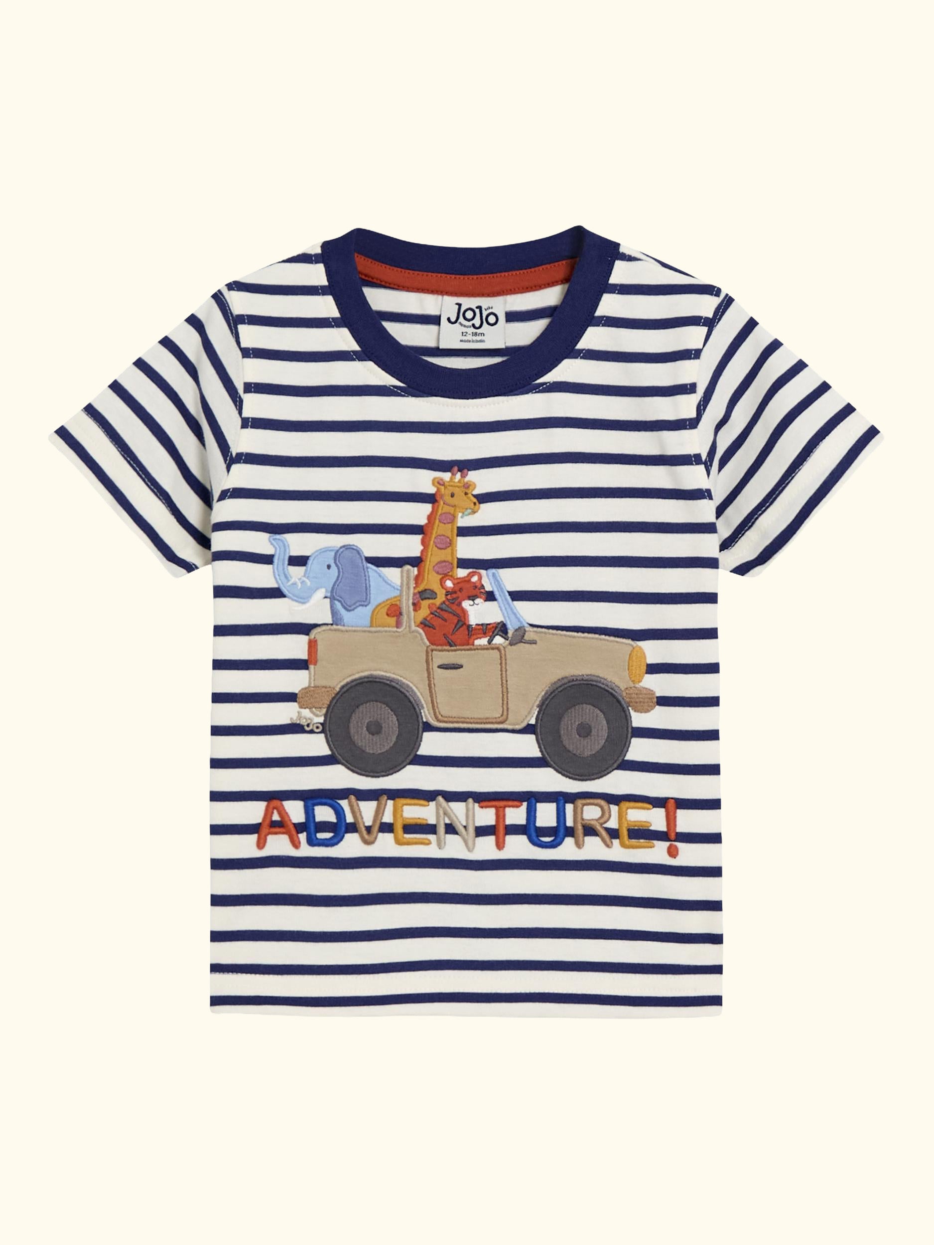 Kids' Safari Animals Stripe T-Shirt, Ecru/Navy