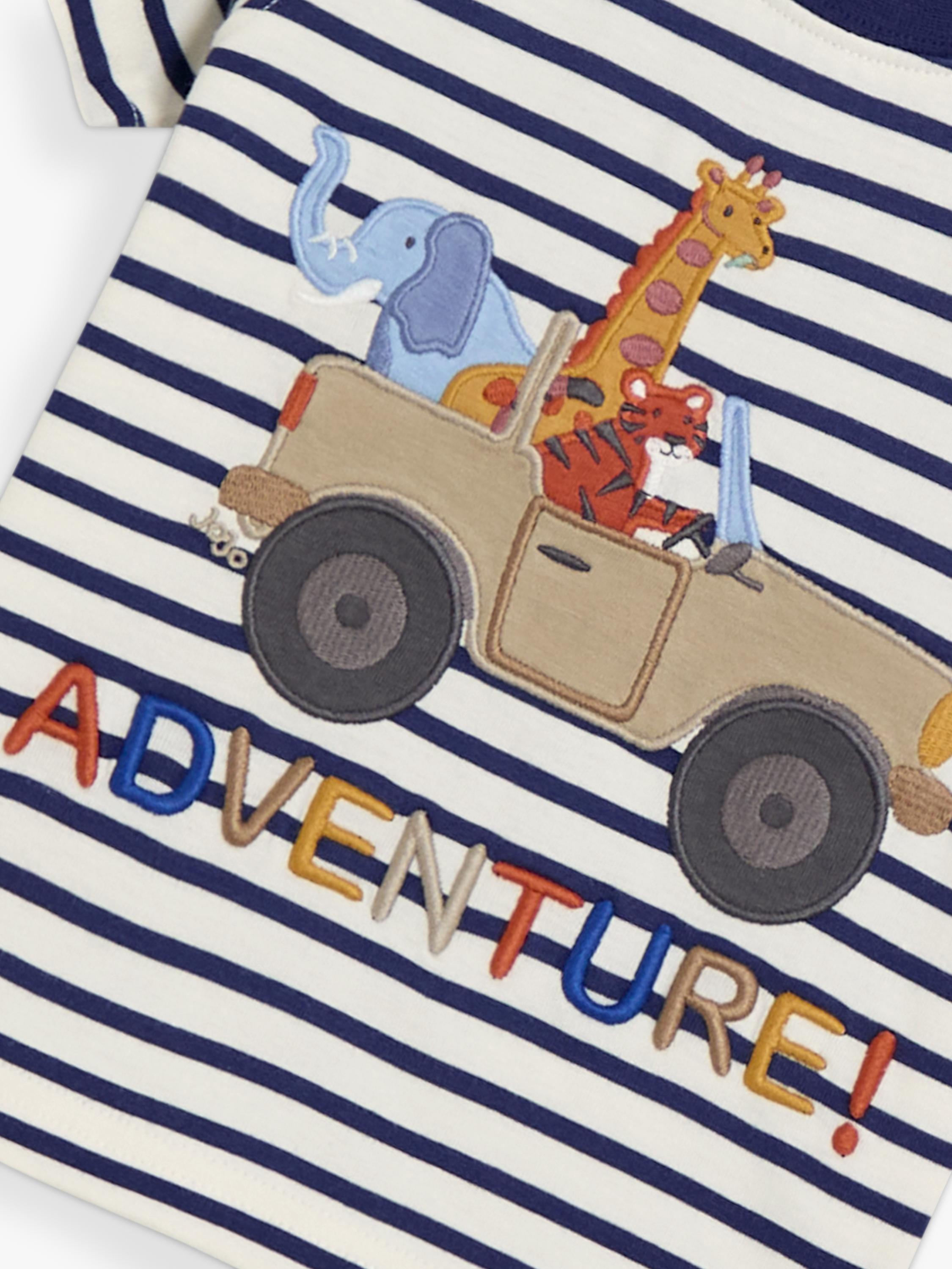 Kids' Safari Animals Stripe T-Shirt, Ecru/Navy