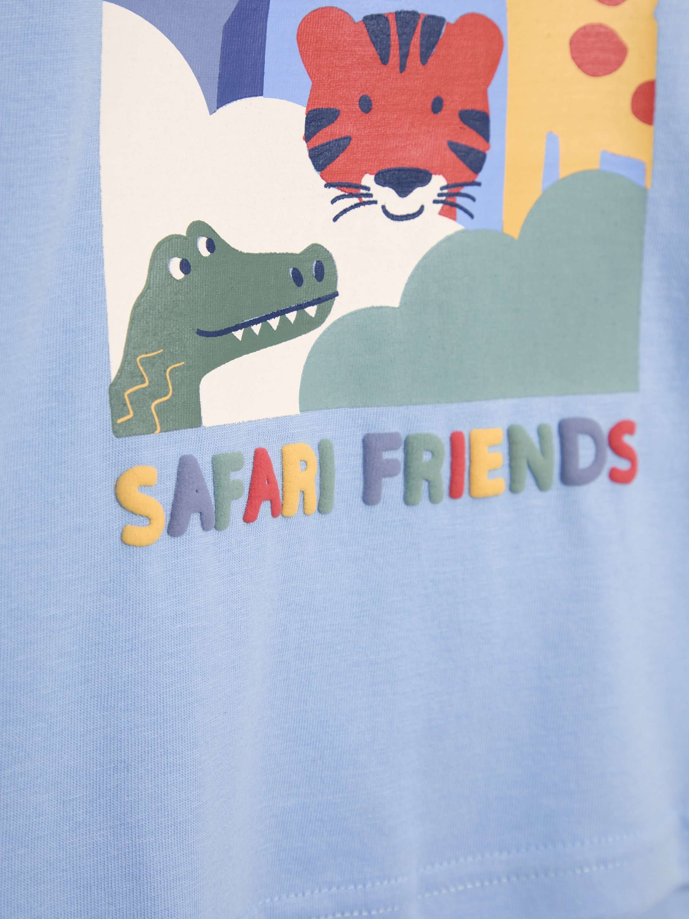 Kids' Cotton Safari Scene Colour Block T-Shirt, Blue