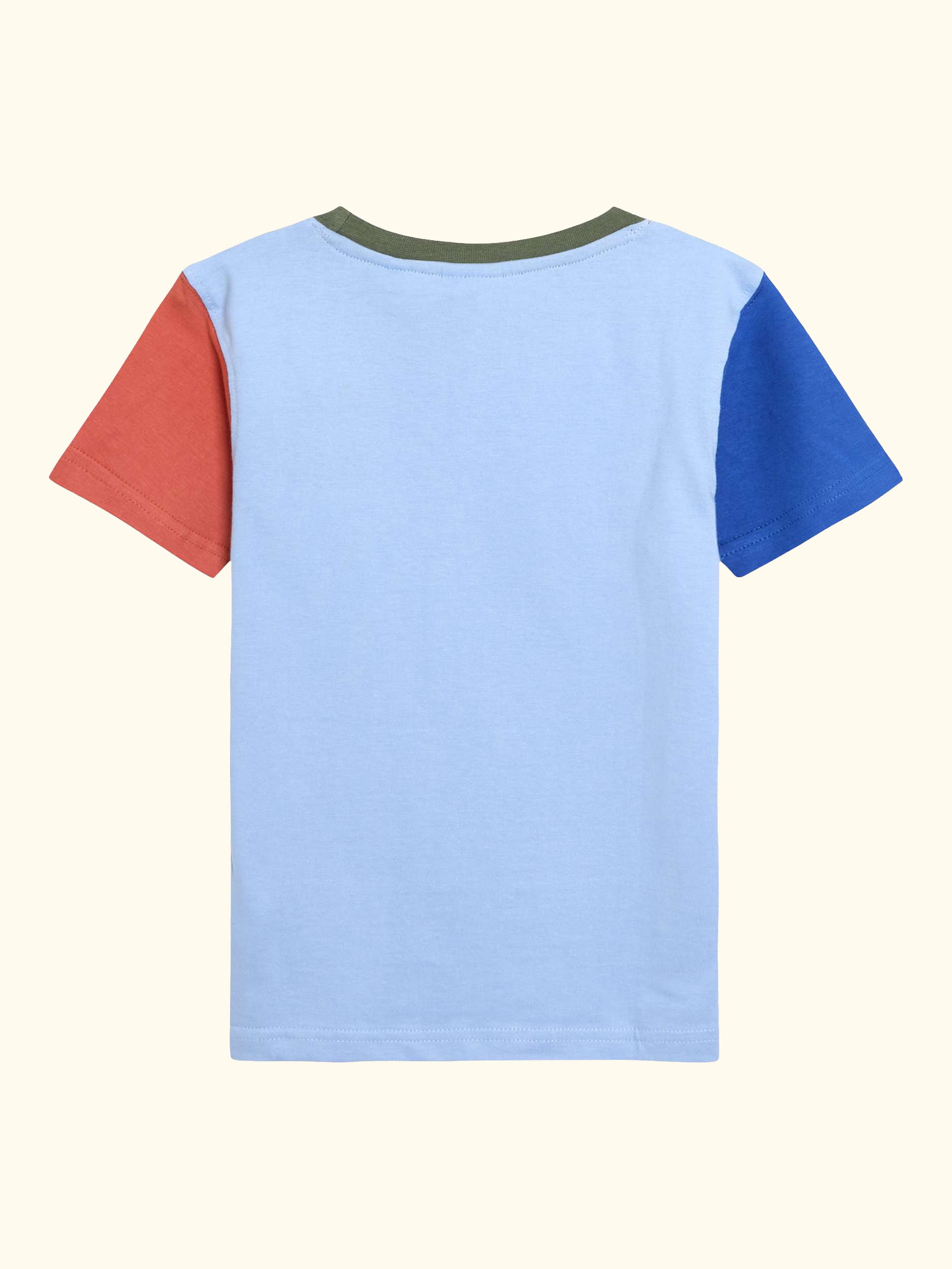 Kids' Cotton Safari Scene Colour Block T-Shirt, Blue