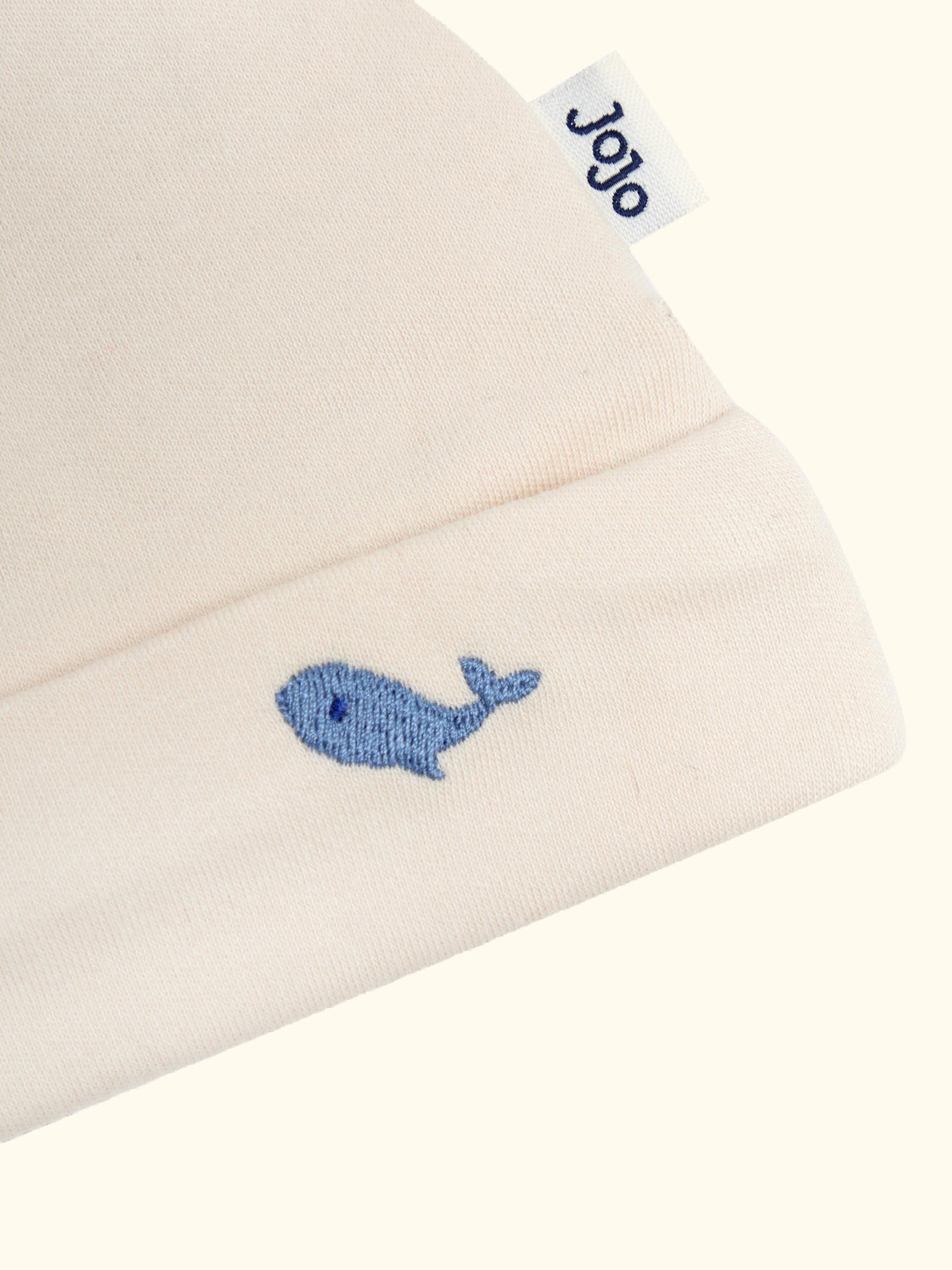 Baby Cotton Embroidered Sleepsuit & Hat Set, Stone