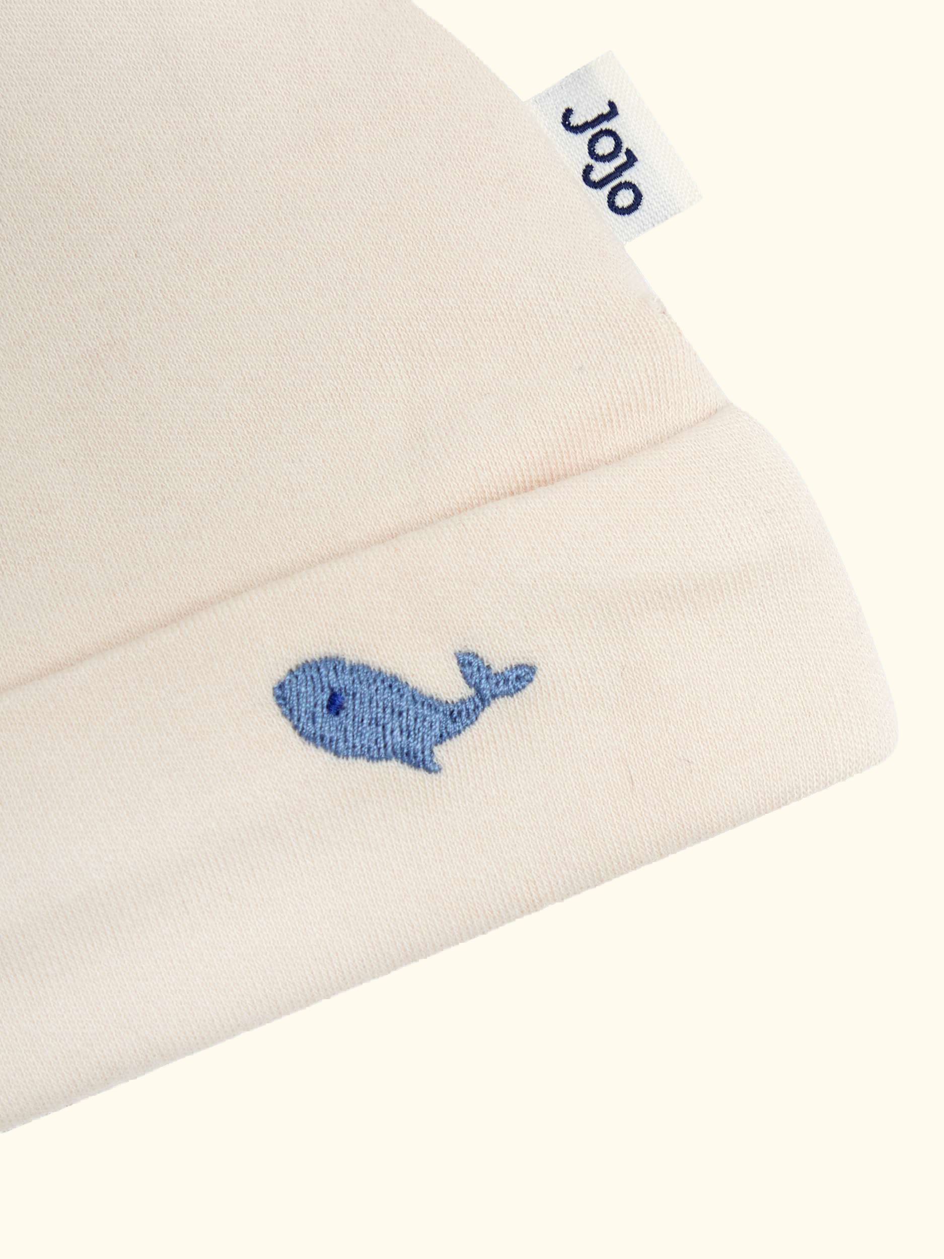 Baby Cotton Embroidered Sleepsuit & Hat Set, Stone