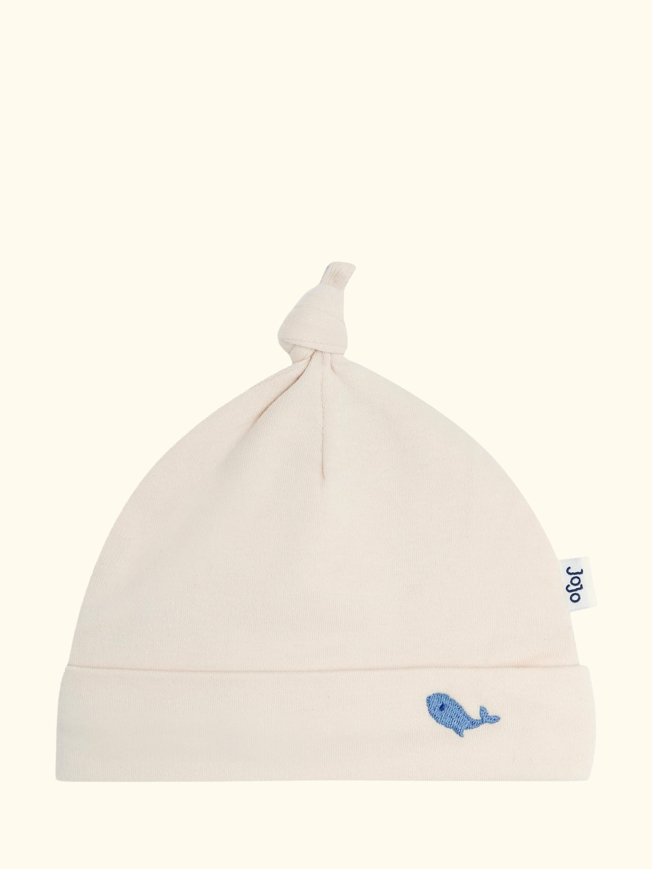 Baby Cotton Embroidered Sleepsuit & Hat Set, Stone