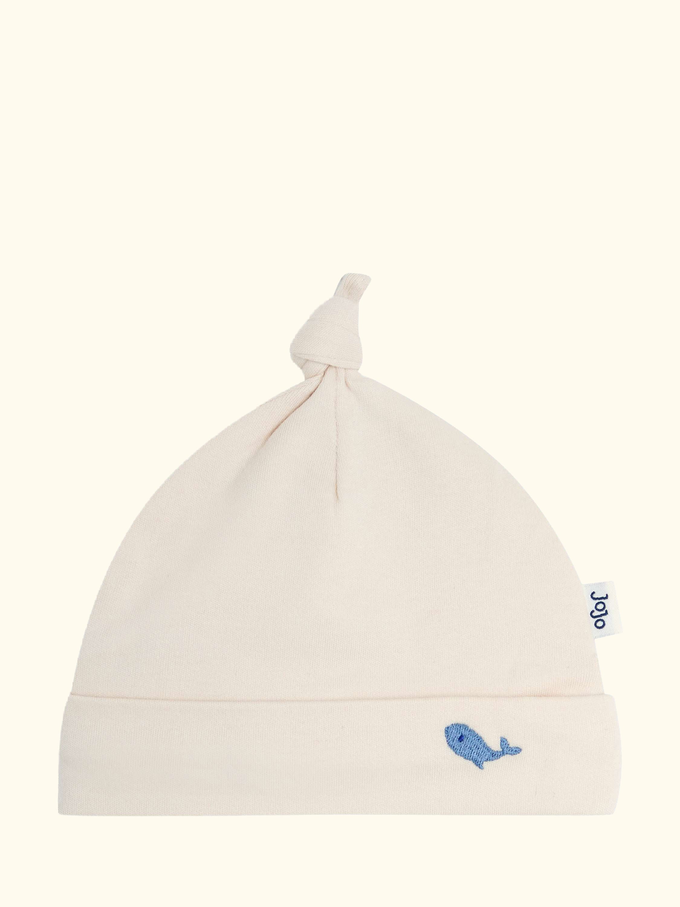 Baby Cotton Embroidered Sleepsuit & Hat Set, Stone