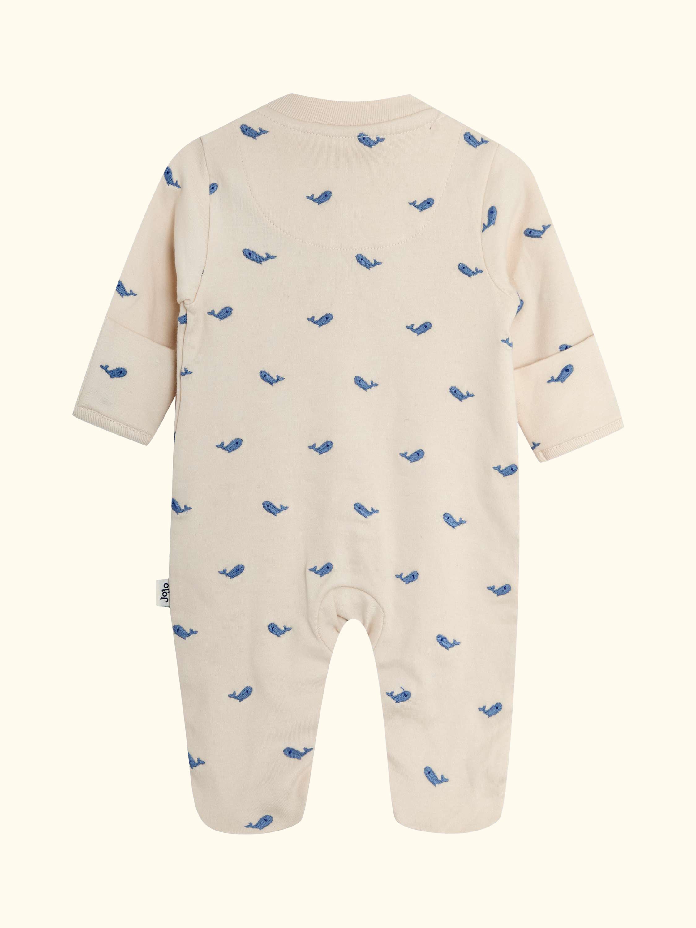 Baby Cotton Embroidered Sleepsuit & Hat Set, Stone