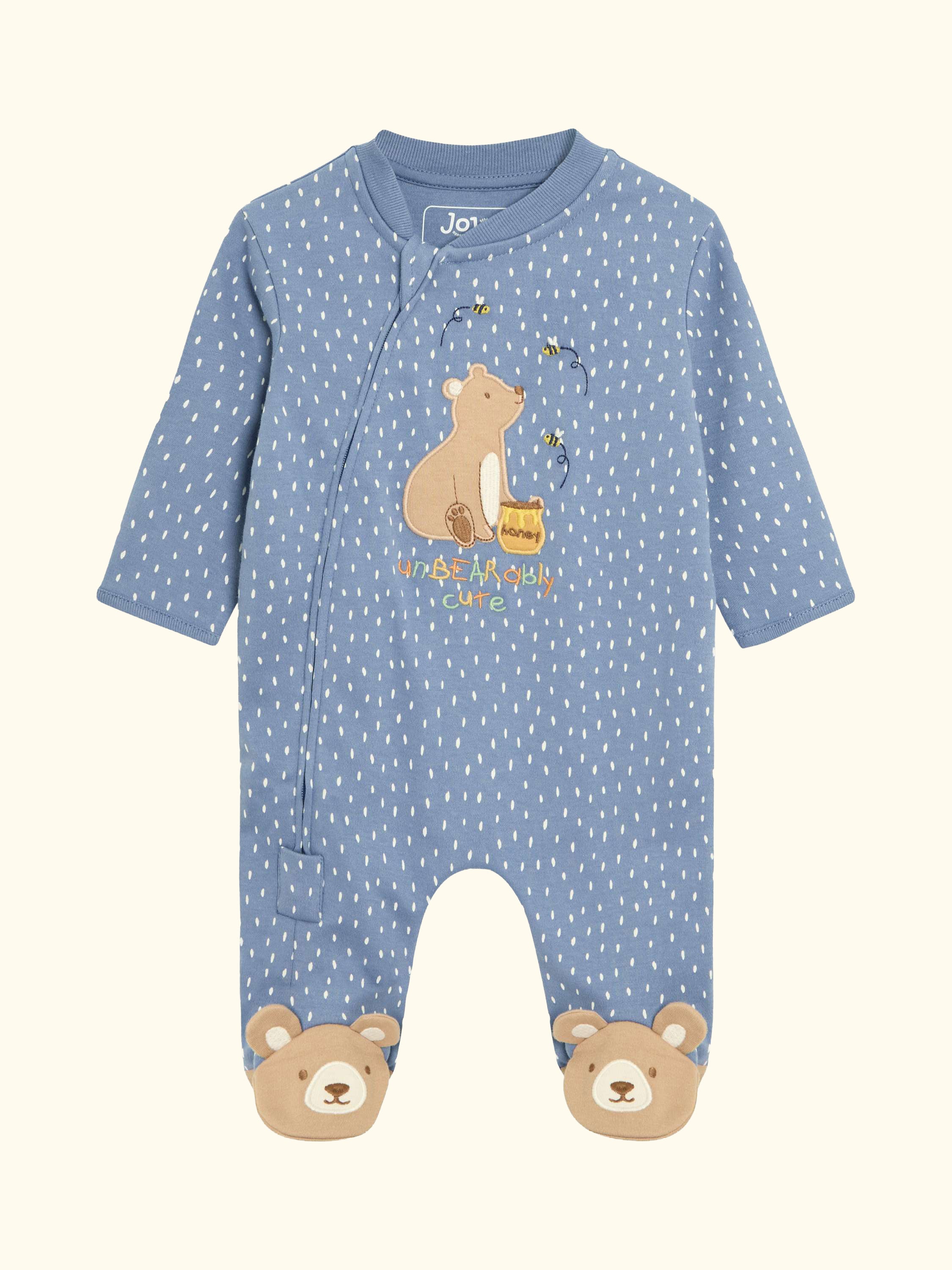Baby Cotton Bear Appliqué Sleepsuit, Blue